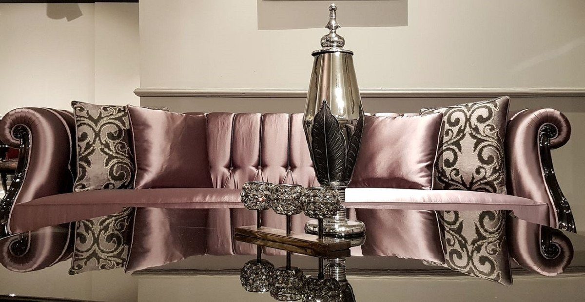Casa Padrino Chesterfield-Sofa Luxus Barock Chesterfield Sofa Rosa / Schwarz - Prunkvolles Wohnzimmer Sofa - Barock Wohnzimmer Möbel - Luxus Qualität