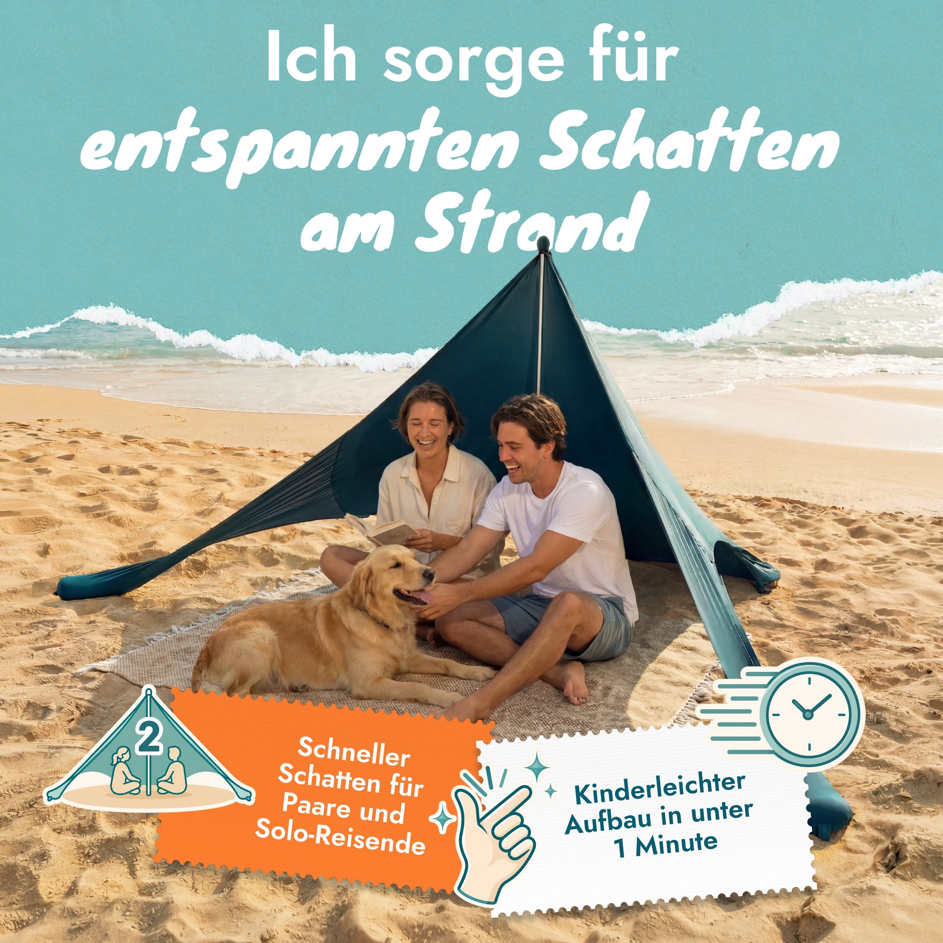 Momevo Strandmuschel Sunsail Tipi Strandzelt & Strandmuschel für 2 Personen, ultraleicht, Personen: 2