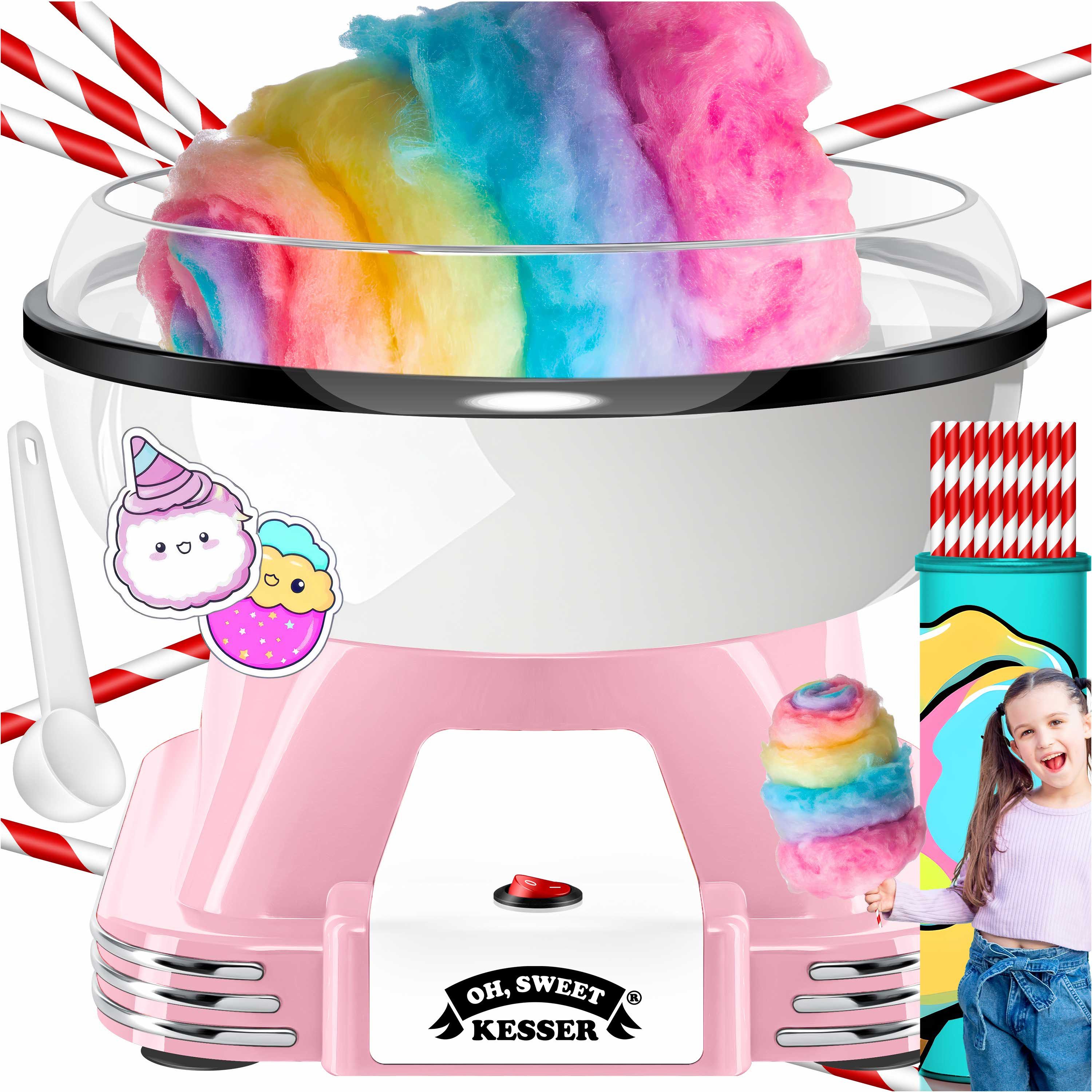 KESSER Zuckerwattemaschine, Zuckerwattegerät Retro Cotton Candy, 30 Zuckerwatte Sticks, Messlöffel