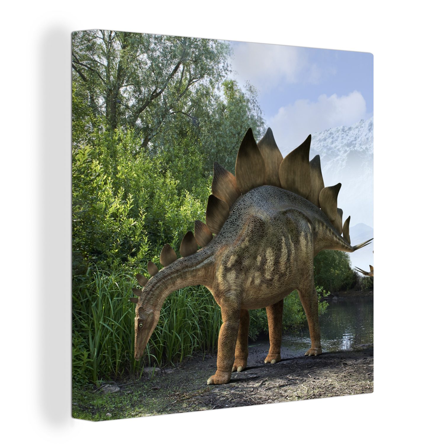 OneMillionCanvasses® Leinwandbild Dinosaurier - Berg - Wald - Illustration - Jungen - Kinder - Kleiner, (1 St), Leinwand Bilder für Wohnzimmer Schlafzimmer