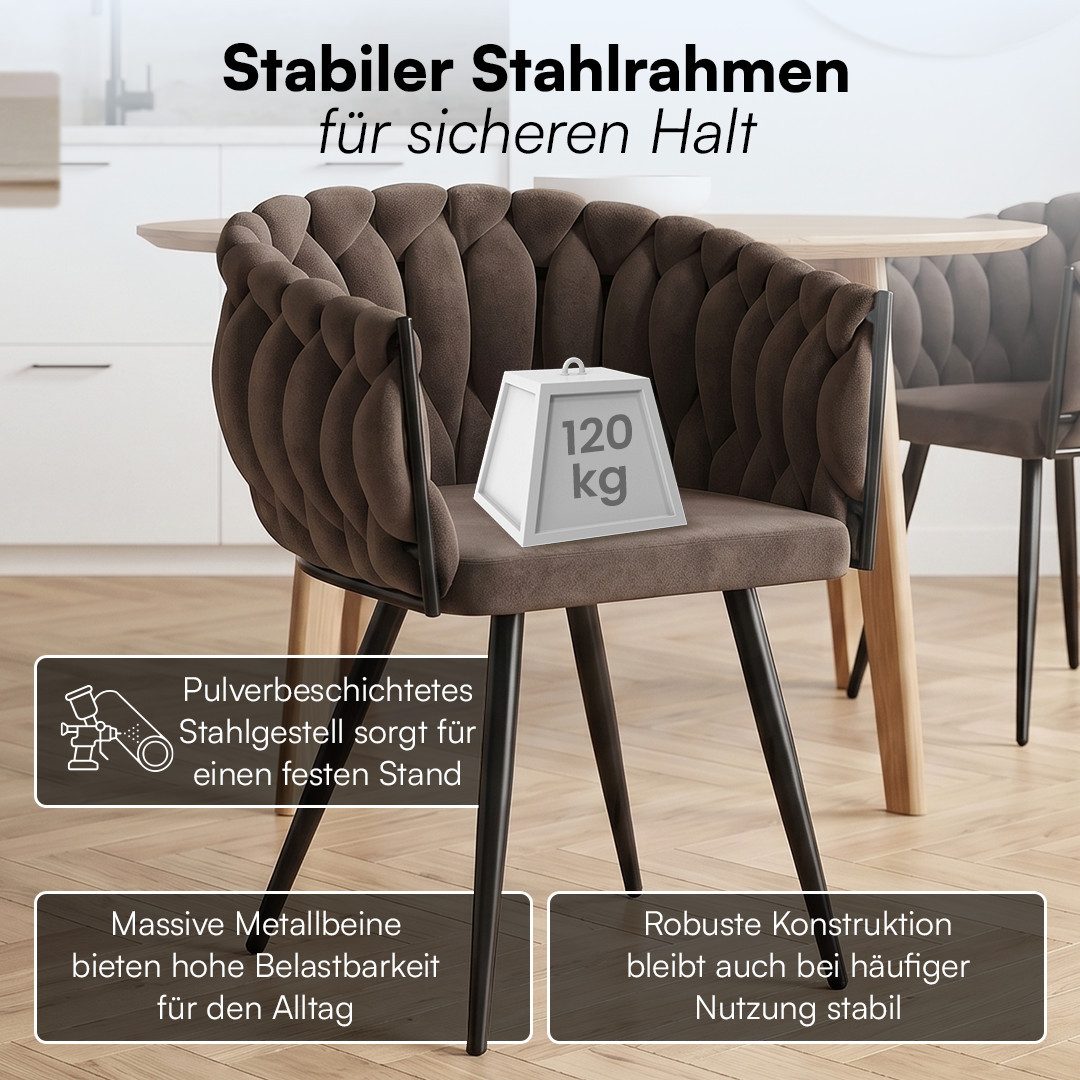 skølm Esszimmerstuhl & Drehstuhl Sudri mit Samtbezug gepolstert (2er Set, dunkelbraun, Metallgestell, 2 St), Armlehnenstühle in Flecht-Look, verfügbar als 4er/6er Set