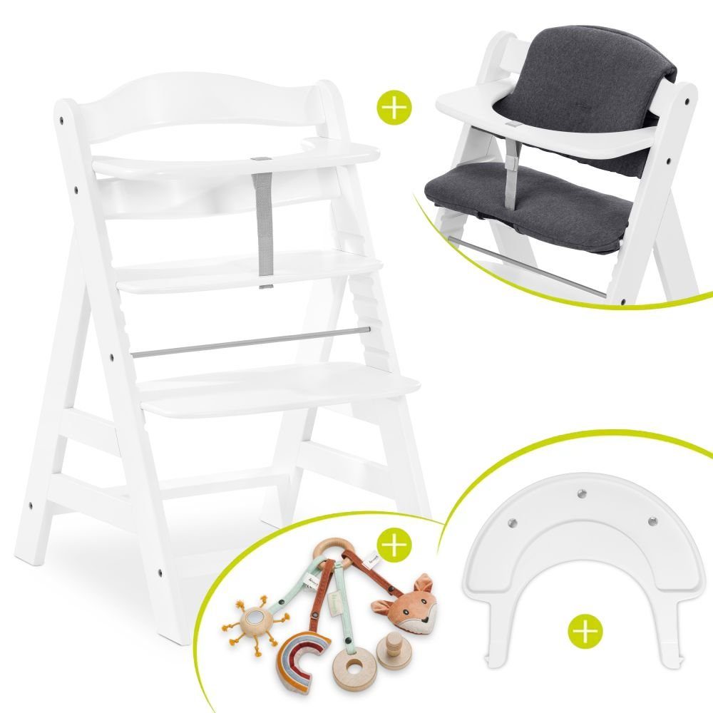 White, höhenverstellbar Hochstuhl Plus & Play Kinderhochstuhl, Sitzauflage Alpha Basis - Hauck Holz Tray