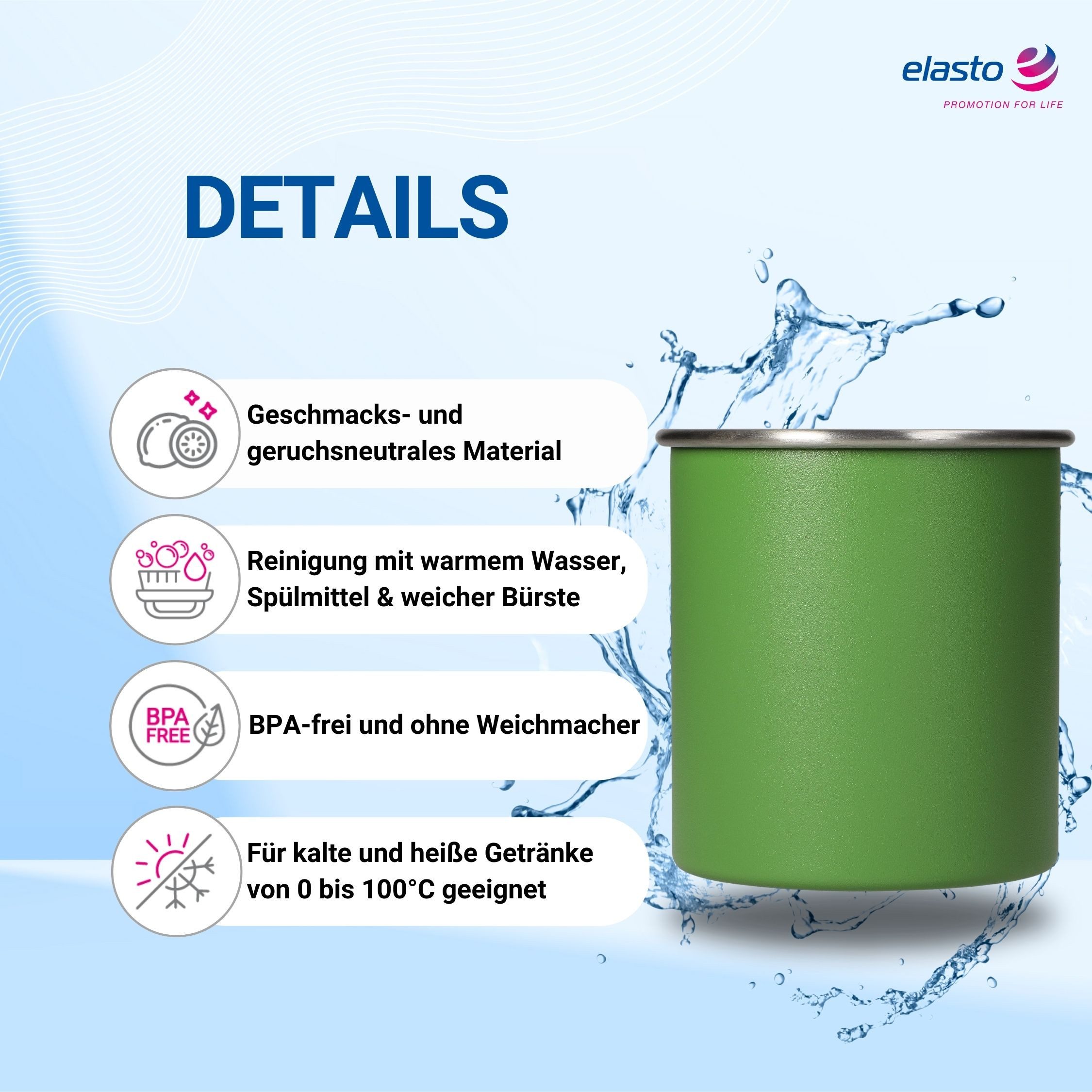elasto Becher ADVENTURA Outdoor Trinkbecher aus Edelstahl 340ml BPA-frei, Kaffeebecher, Teetasse, camping Zubehör, Becher mit Henkel, robust