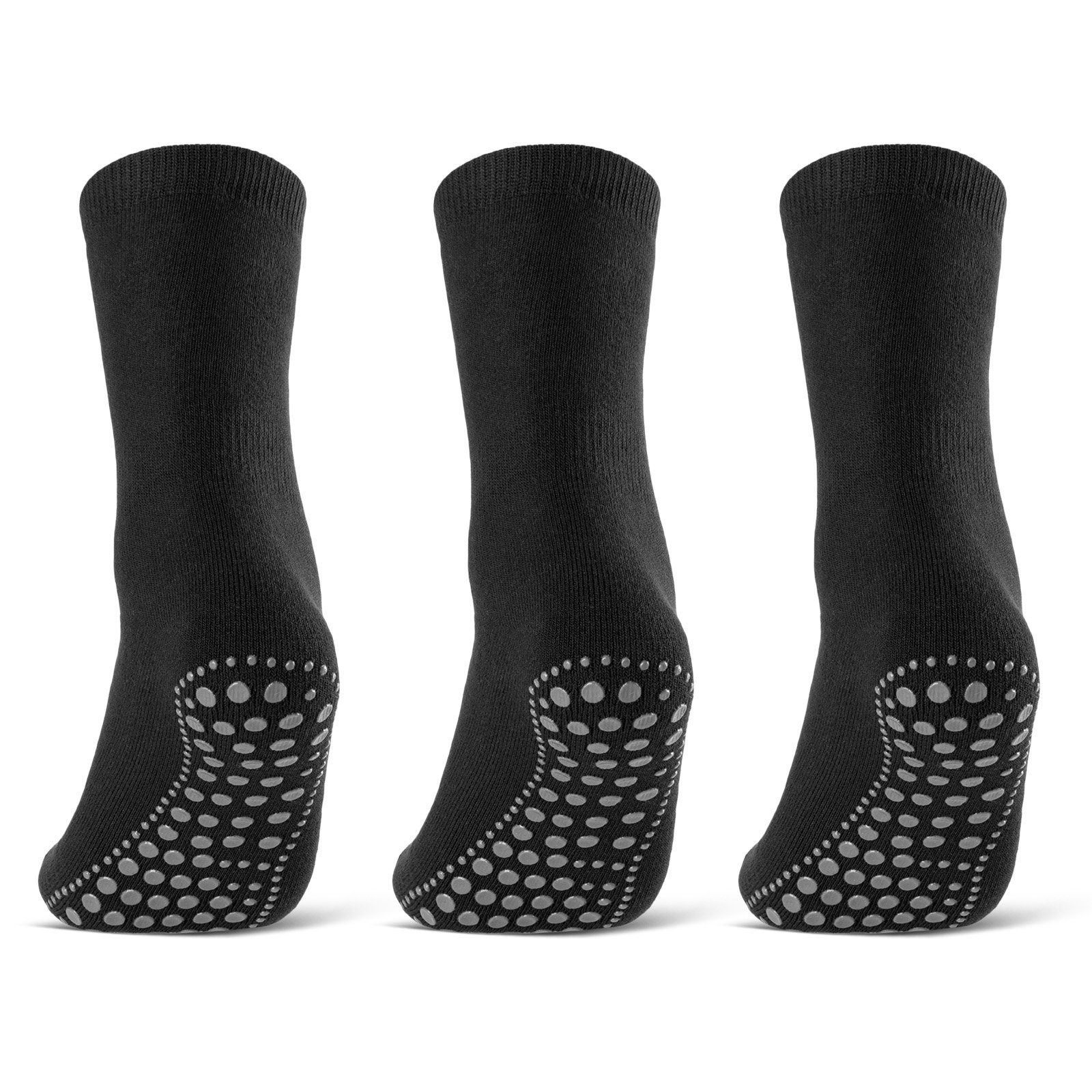 sockenkauf24 ABS-Socken 3 oder 6 - 43-46) 3-Paar, Noppen Damen Socken Stoppersocken Paar WP Anti Socken Herren Rutsch 8600 (Schwarz, \