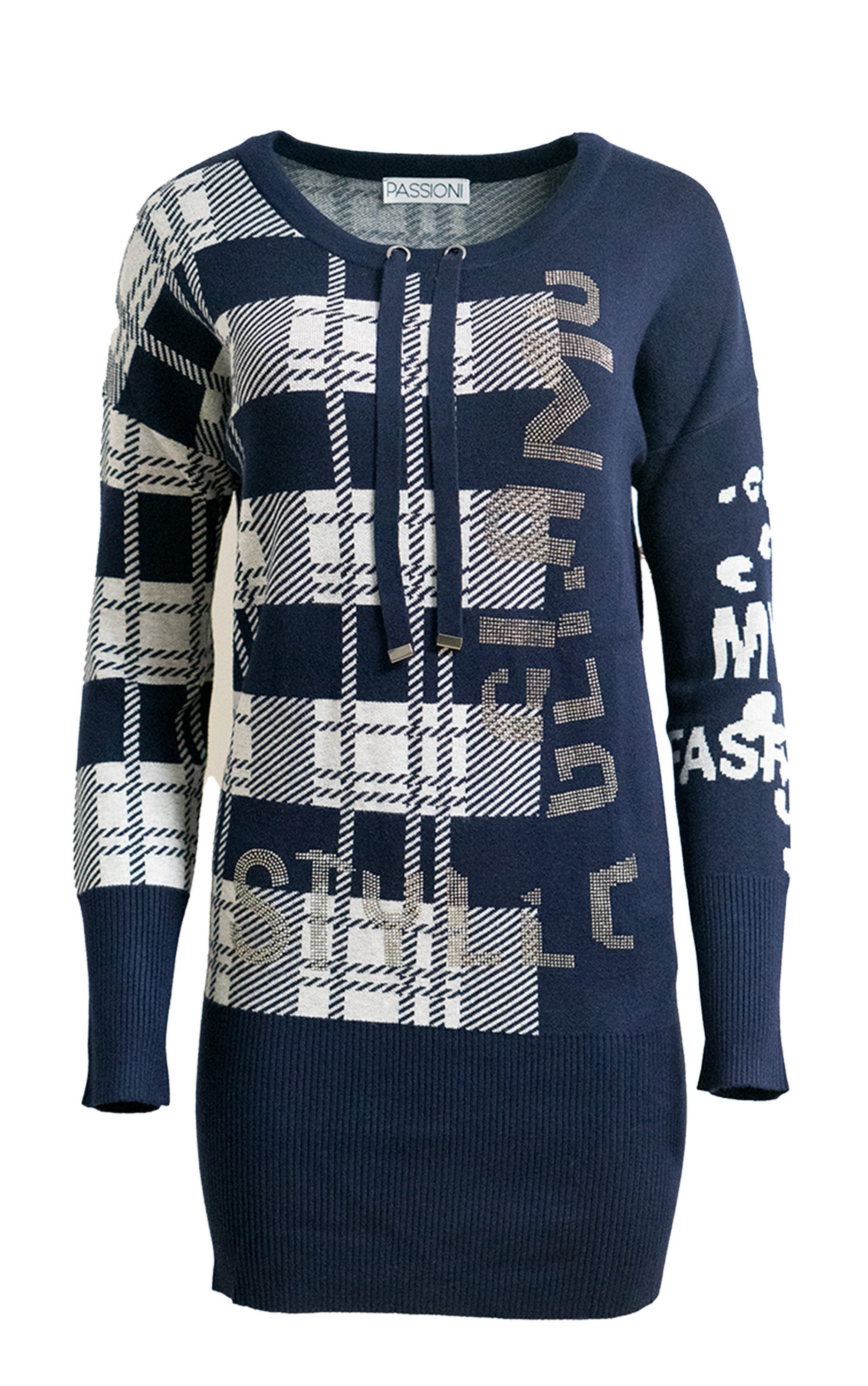 Passioni Strickpullover Lang mit Karodruck günstig online kaufen