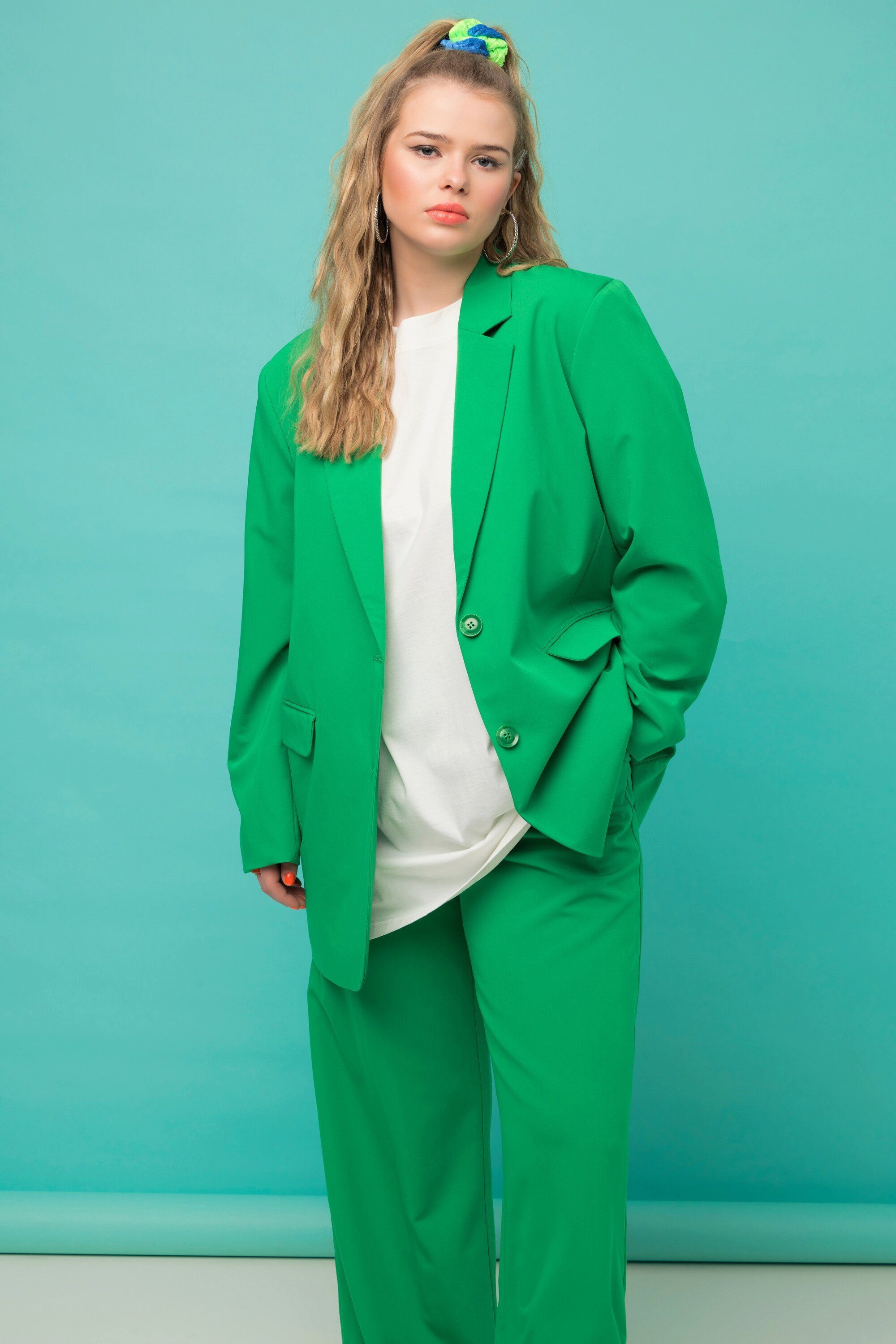 Untold Revers Blusenblazer Oversized-Blazer Langarm Studio grün