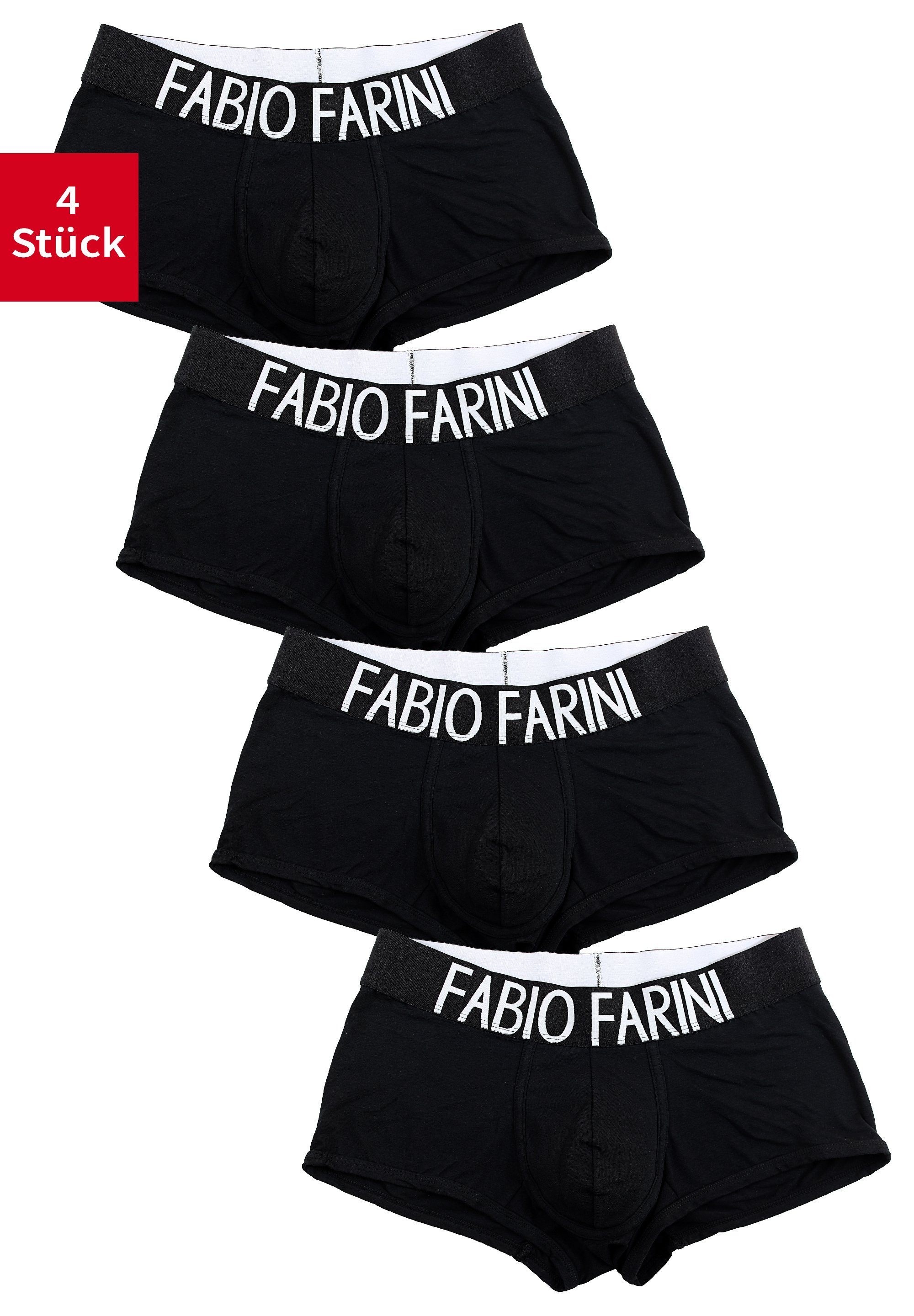 Fabio Farini Boxershorts Herren Unterhosen - Retroshorts aus atmungsaktiver Baumwolle (4-St) im sportlichen Look mit breitem Logoschriftzug Schwarz