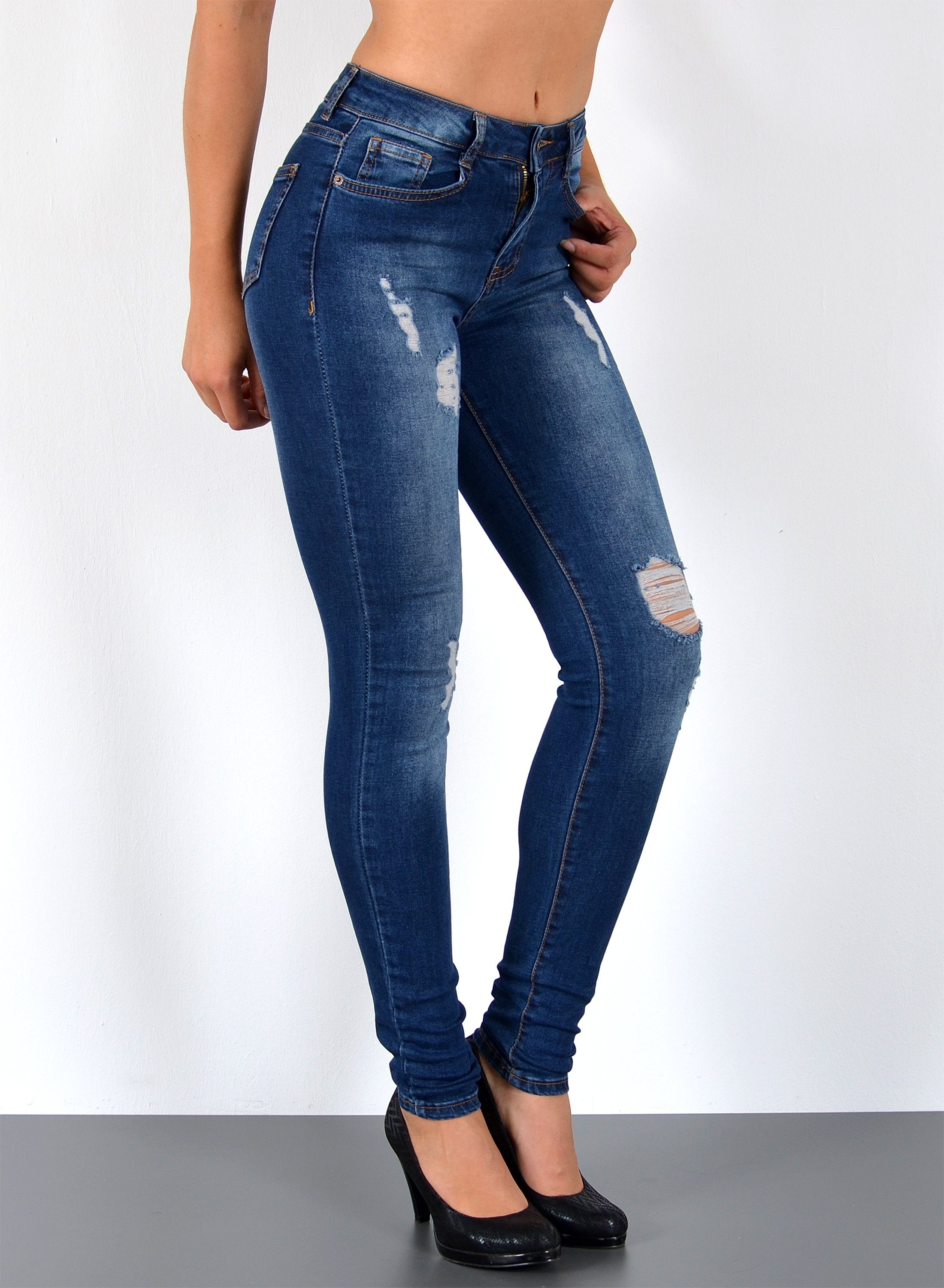 ESRA Skinny-fit-Jeans S600 Damen Skinny Fit Jeans Hose High Waist bis Übergröße