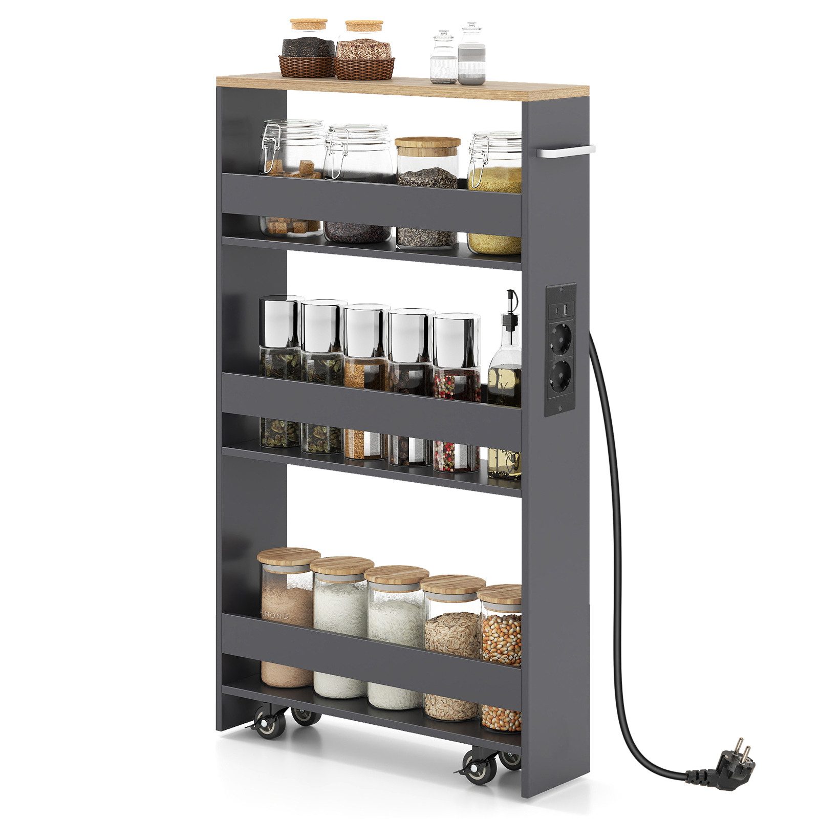 COSTWAY Küchenwagen, mit Ladestation Nischenwagen 13cm Breit schmal auf Rollen