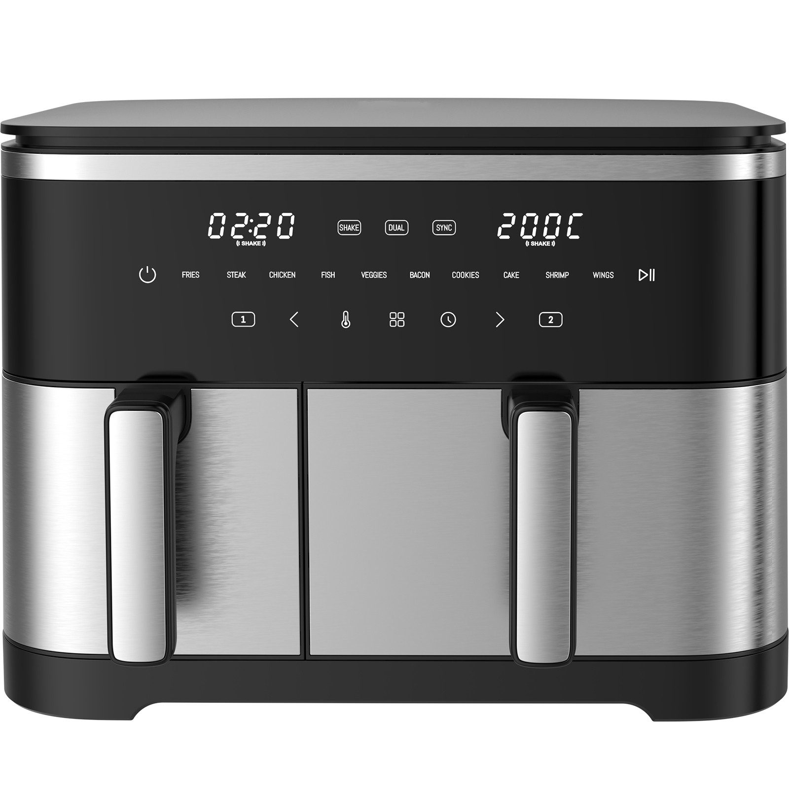 AIMAX Heißluftfritteuse Doppelkammer 11 Liter, XXL Airfryer mit 10 Programme, Touch-Screen, 2600 W, Sync Finish & Dual Cook, Shake-Erinnerung, Spülmaschinenfest