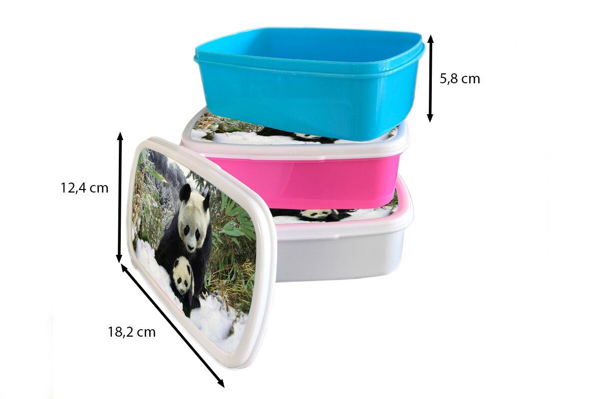 MuchoWow Lunchbox Panda - Schnee, Brotbox Erwachsene, Mädchen, - Snackbox, Kinder, (2-tlg), Kunststoff, für Kunststoff Jungtier Brotdose rosa