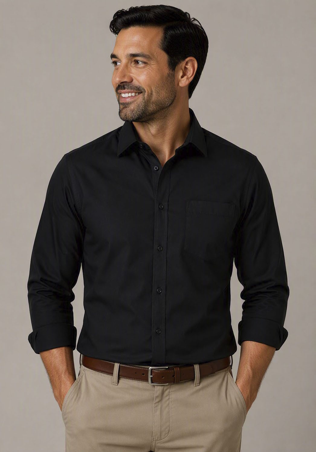 Man's World Langarmhemd mit Kentkragen, normale Passform, aus Baumwolle und Polyester