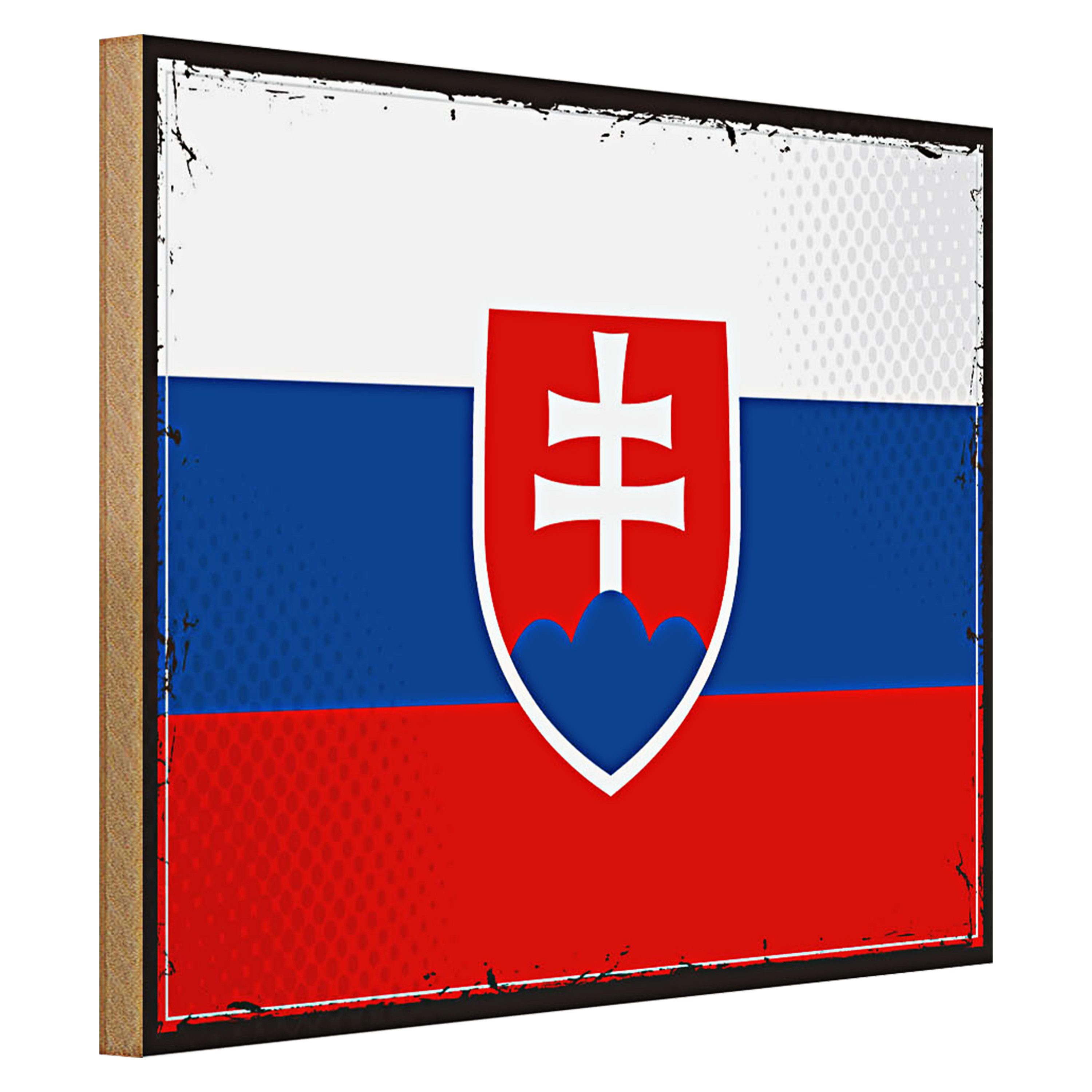 Roomando Holzbild Flagge Slowakei 40x30cm Retro Flag of Slovakia