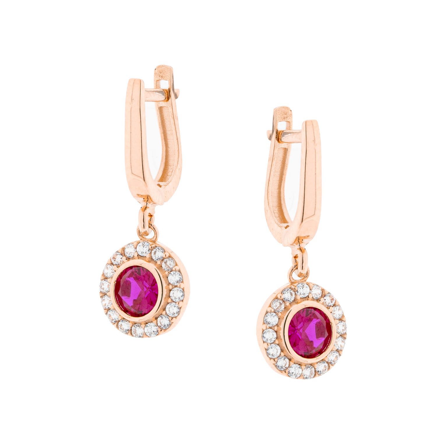 Golders Paar Ohrhänger aus 585 Rotgold mit roten und weißen Zirkonia (2-tlg), Elegante Ohrringe Perfektes Schmuck Geschenk