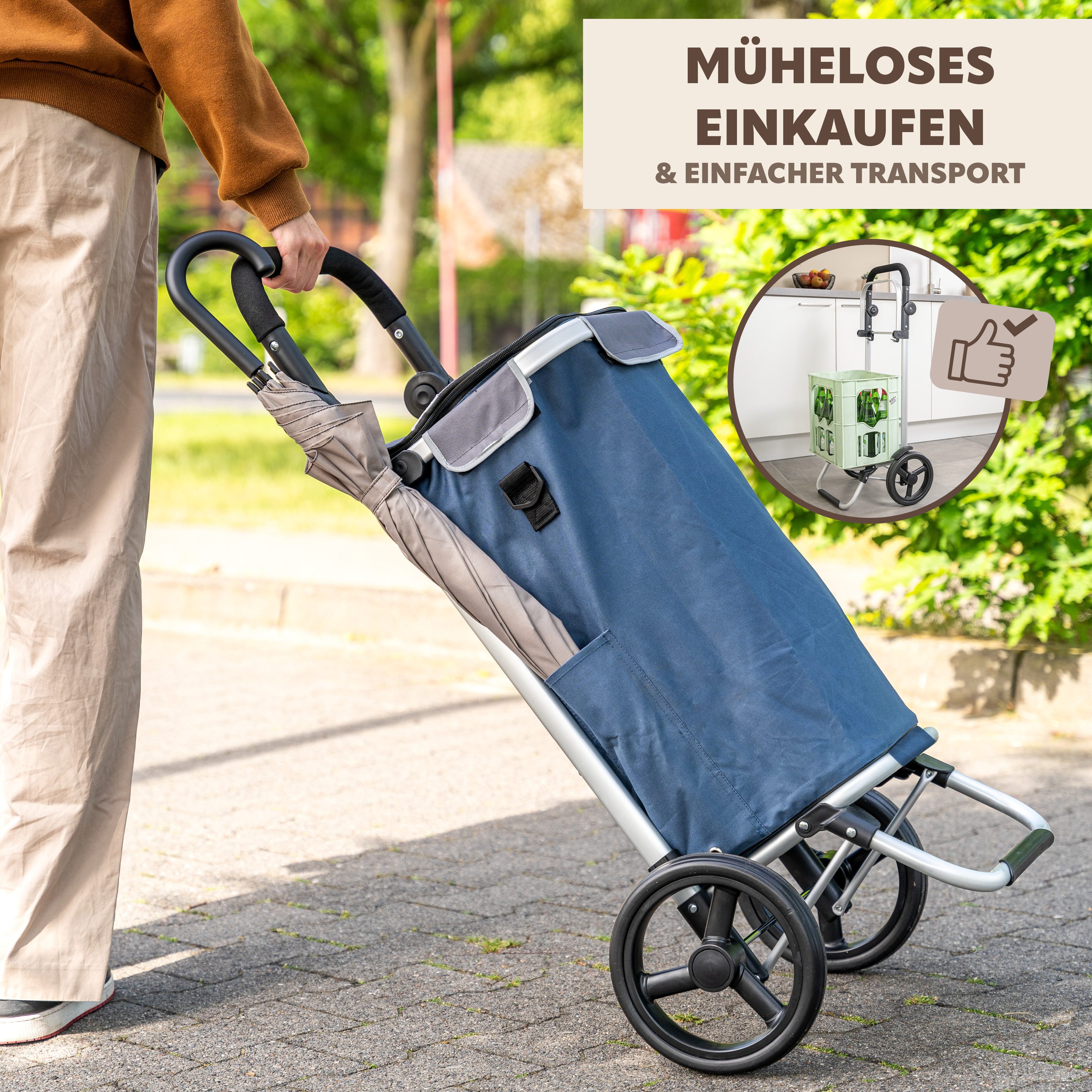 bremermann Einkaufstrolley Einkaufstrolley JEEBEL, Einkaufswagen mit abnehmbarer Tasche, blau