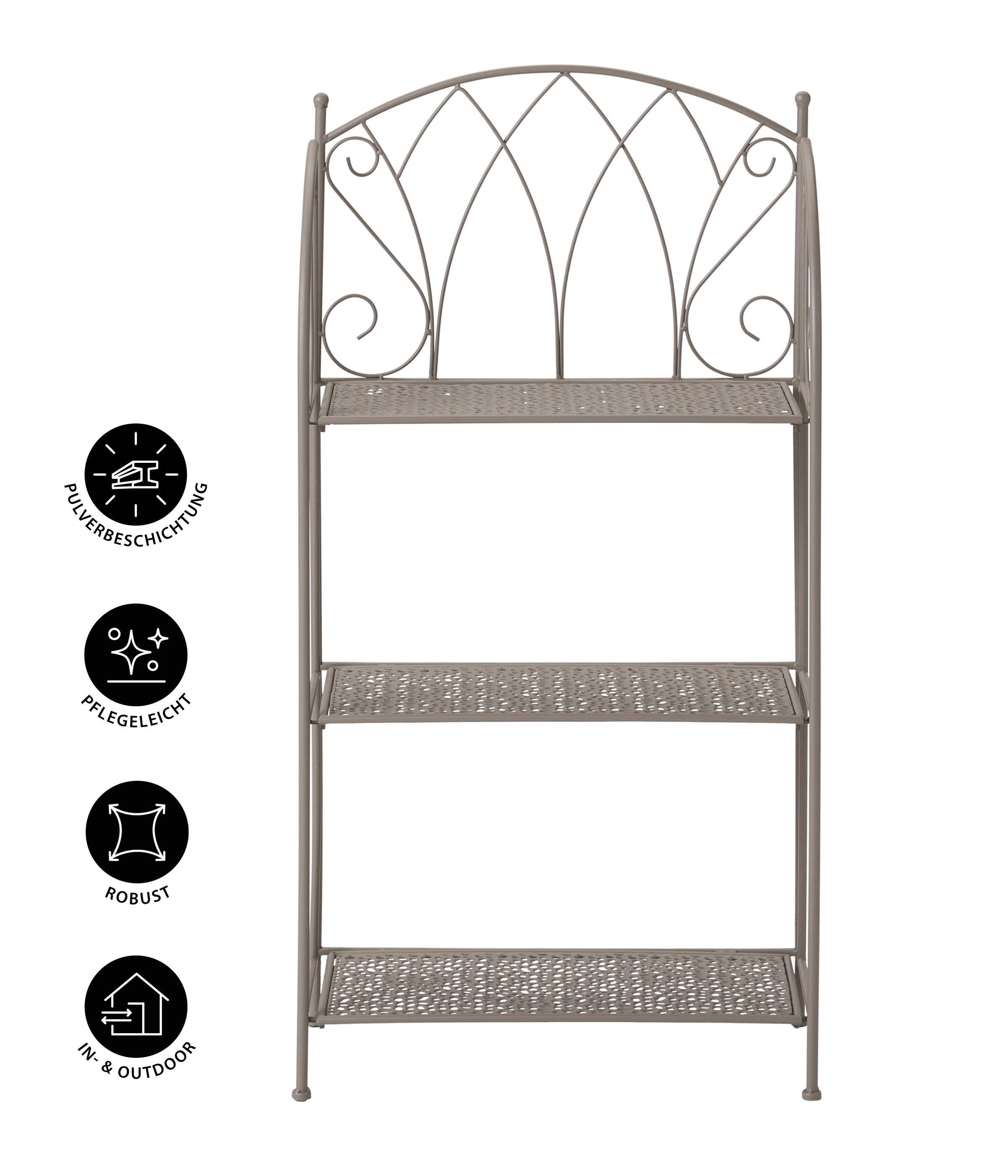 Dehner Blumenständer Regal Luca, ca. 115.5 x 29 x 58 cm, pulverbeschichtet, verspieltes Regal aus wetterbeständigem Metall
