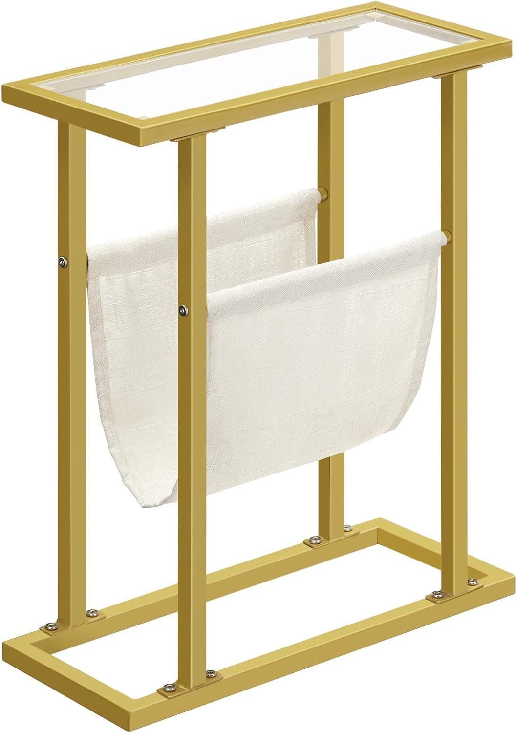 Hoobro Beistelltisch schmaler Bett-Beistelltisch (Sofa-Beistelltisch mit Zeitschriftenhalter, aus gehärtetem Glas), für Wohnzimmer