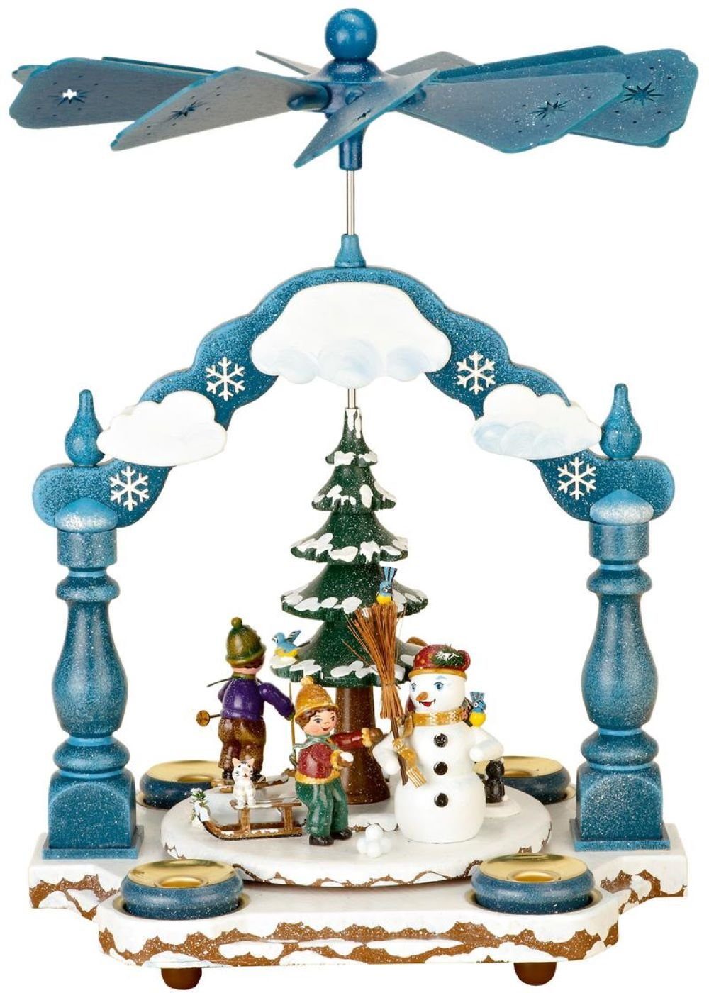 Hubrig Volkskunst GmbH Weihnachtspyramide Winterkinder für Kerzen und für Teelicht, Höhe ca. 35 cm, handbemalt