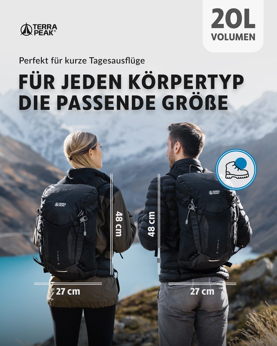 Terra Peak Wanderrucksack Airant 20, Rucksack klein mit belüftetem Netzrücken 20 Liter