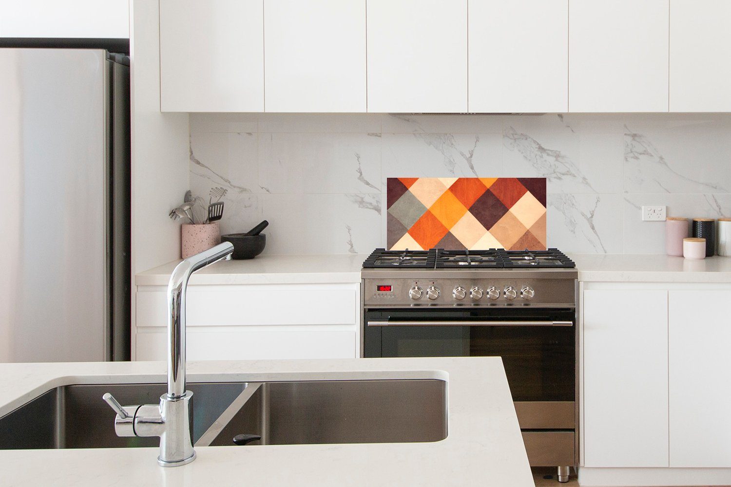 MuchoWow Küchenrückwand Kunst - Muster Farben Küchen Schachteln, für (1-tlg), Schmutzflecken 60x30 cm, - Wandschutz, gegen - und Fett