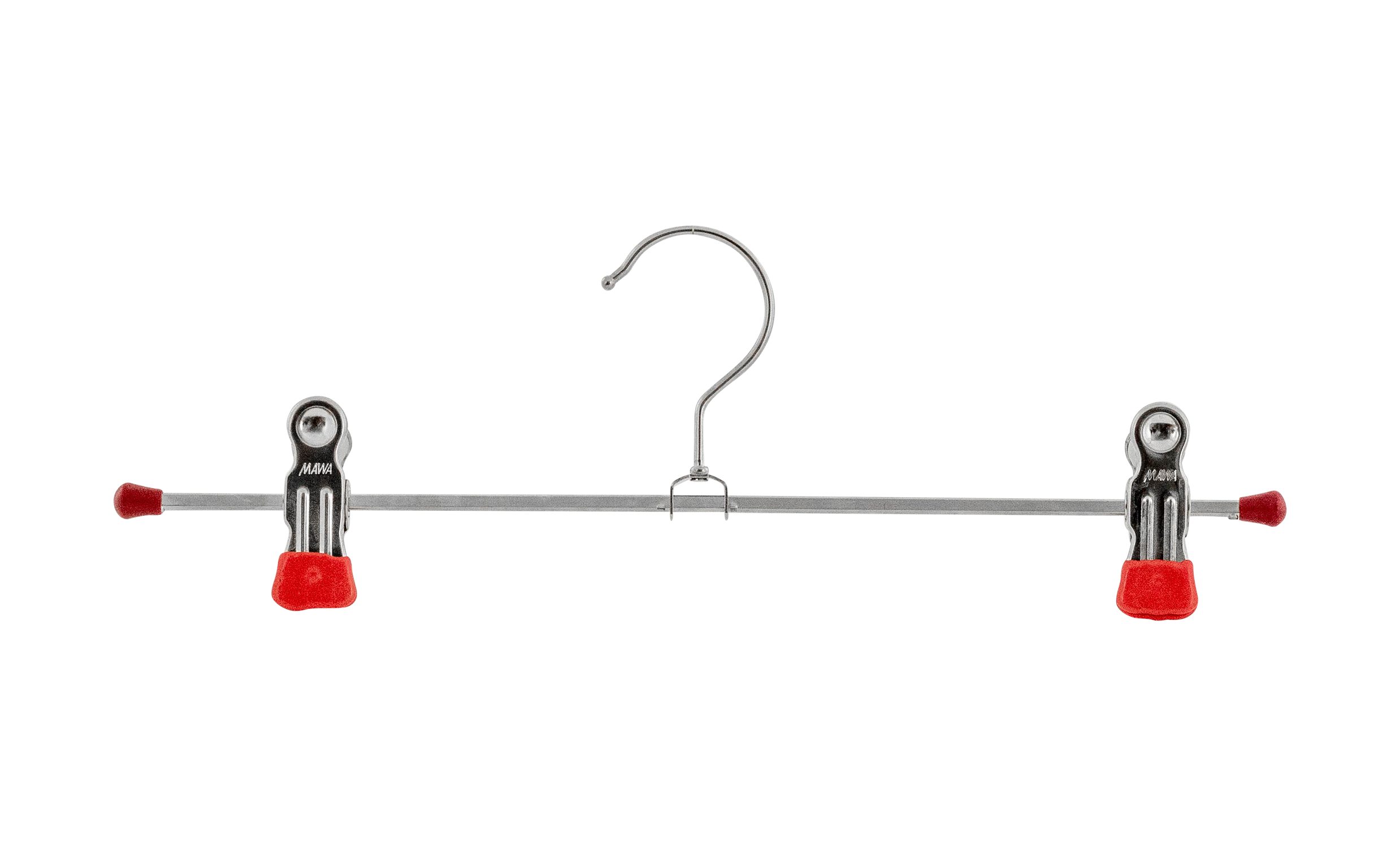 MAWA Kleiderbügel MAWA Clip K/D Klammernhalter, stabiler Hochkant-Stahlprofilsteg mit zwei verschiebbaren, rutschhemmend ummantelten Clips, mit Endschutzkappen, vielseitig einsetzbar, geeignet für Accessoires, 10 Stück Rot
