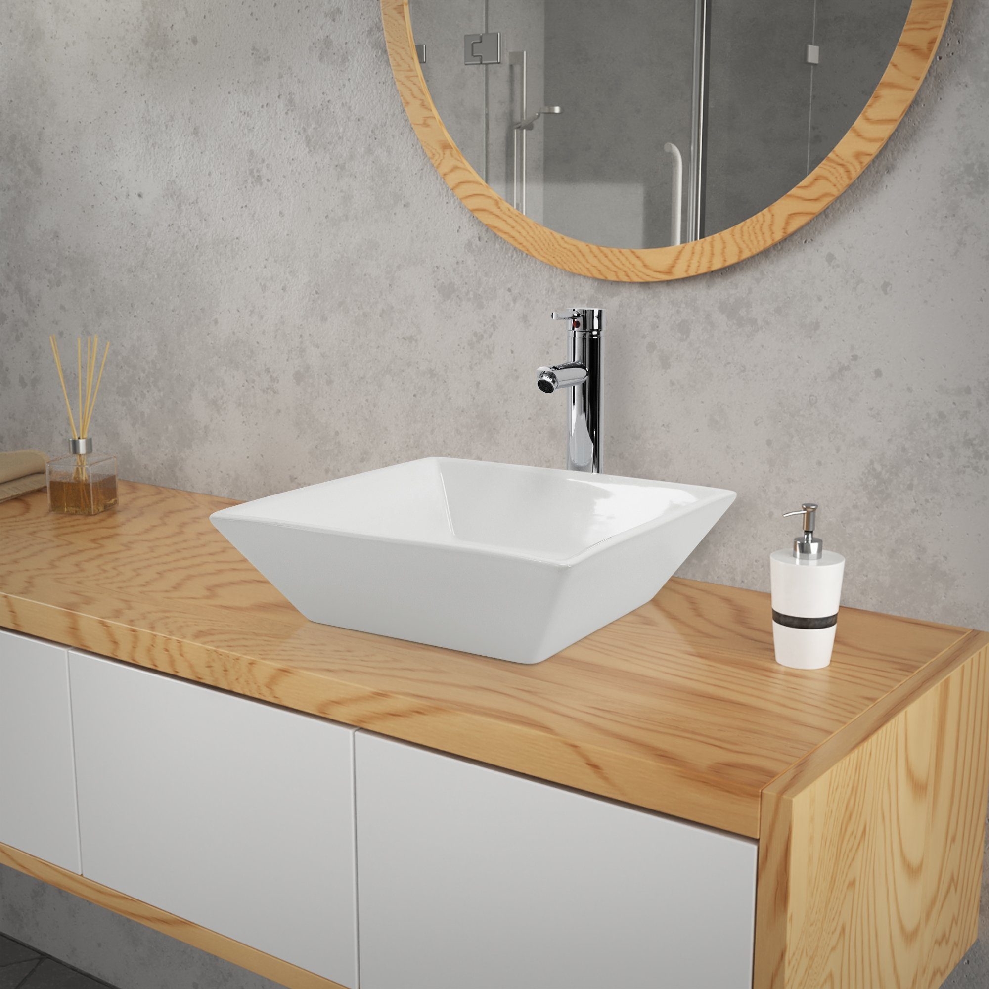 LuxeBath Waschbecken Aufsatzwaschbecken aus Keramik für Badezimmer/Gäste-WC, Handwaschbecken Quadratisch 41x41x12 cm Weiß