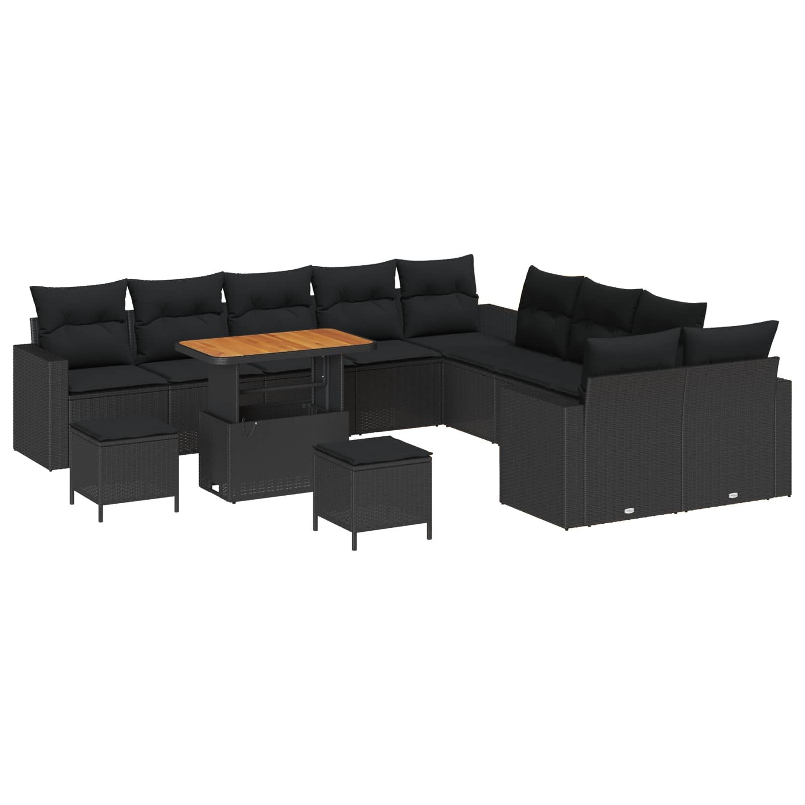 vidaXL Loungesofa Gartensofa-set 17 stk. 10-Sitzanzahl Schwarz Poly-Rattan, 17 Teile