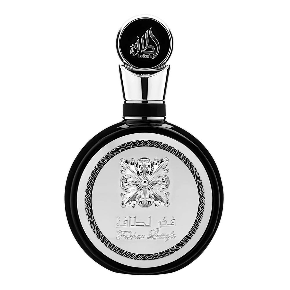 Lattafa Duft-Set Fakhar Homme Black Eau de Parfum 100 ml + Parfümzerstäuber (leer) Set