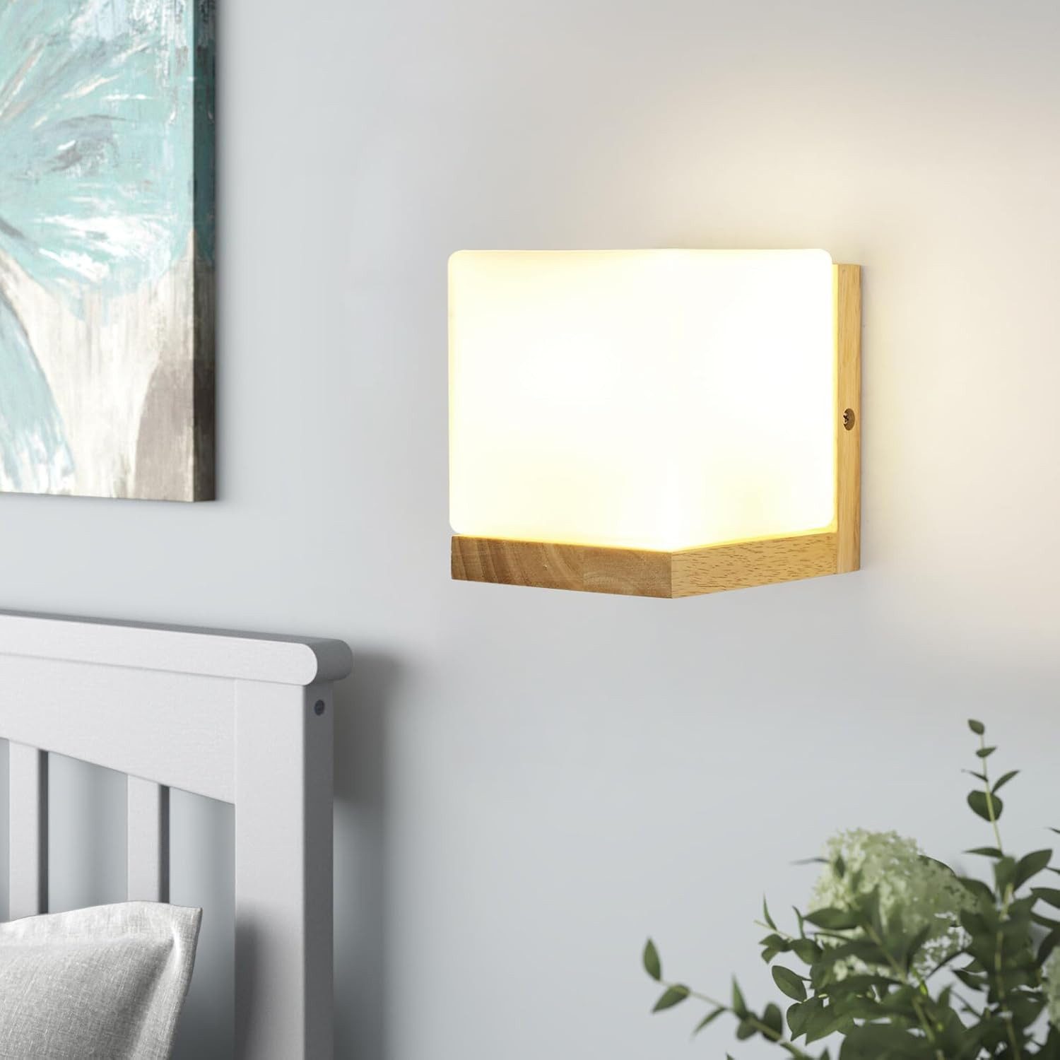 Riserva Wandleuchte E27 Wandleuchte aus Holz & Glas, 14cm für Wohnzimmer Schlafzimmer Flur, LED wechselbar