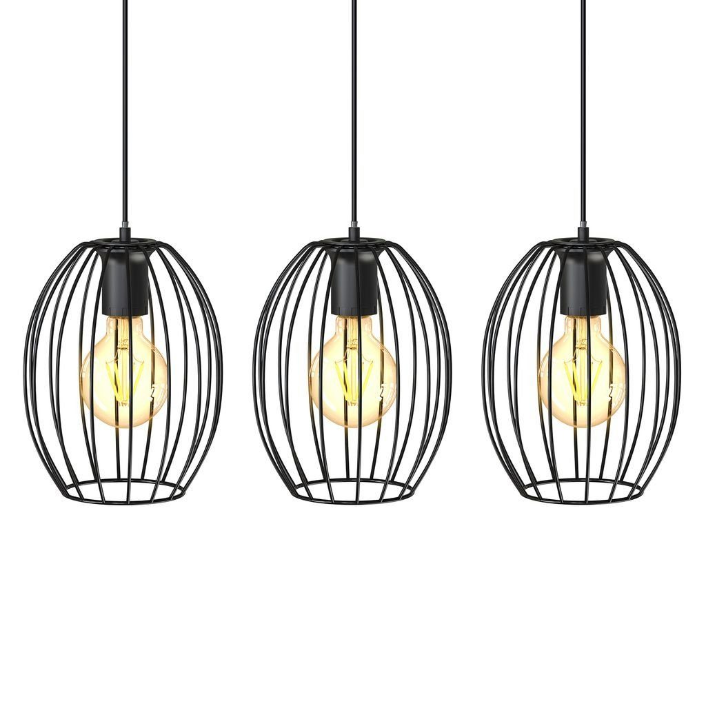 B.K.Licht LED Pendelleuchte Draht-Pendelleuchte 3-flammig E27 70x17,5x112cm  - BKL1461, ohne Leuchtmittel, Schwarz Vintage Retro Industrial Hängelampe  Metallkörbe