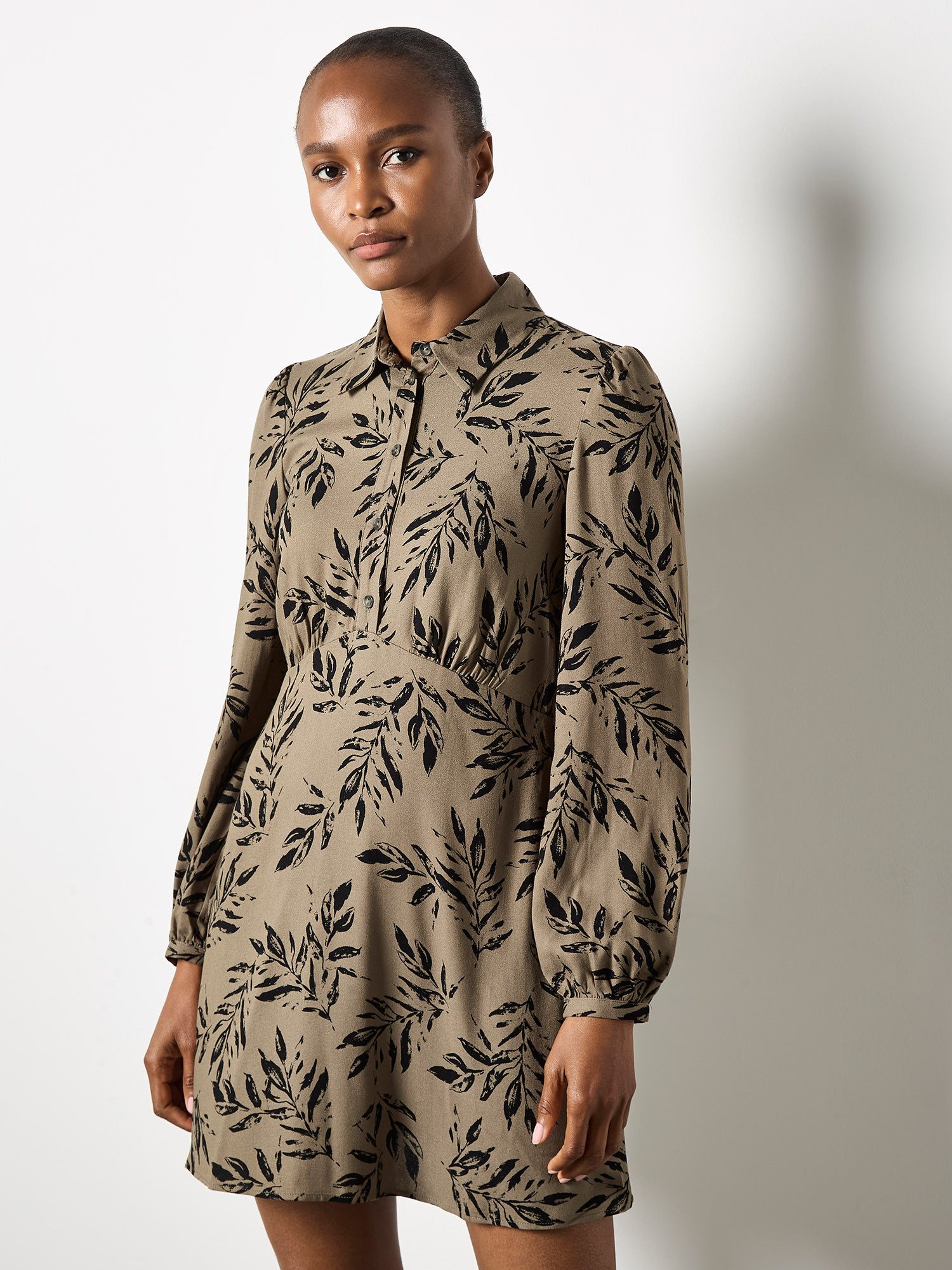 Apricot Minikleid Druckkleid mit halber Knopfleiste
