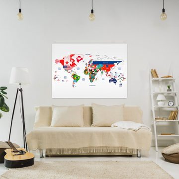 wandmotiv24 Leinwandbild Weltkarte, Querformat, Flaggen der Welt, Weltkarten (1 St), Wandbild, Wanddeko, Leinwandbilder in versch. Größen
