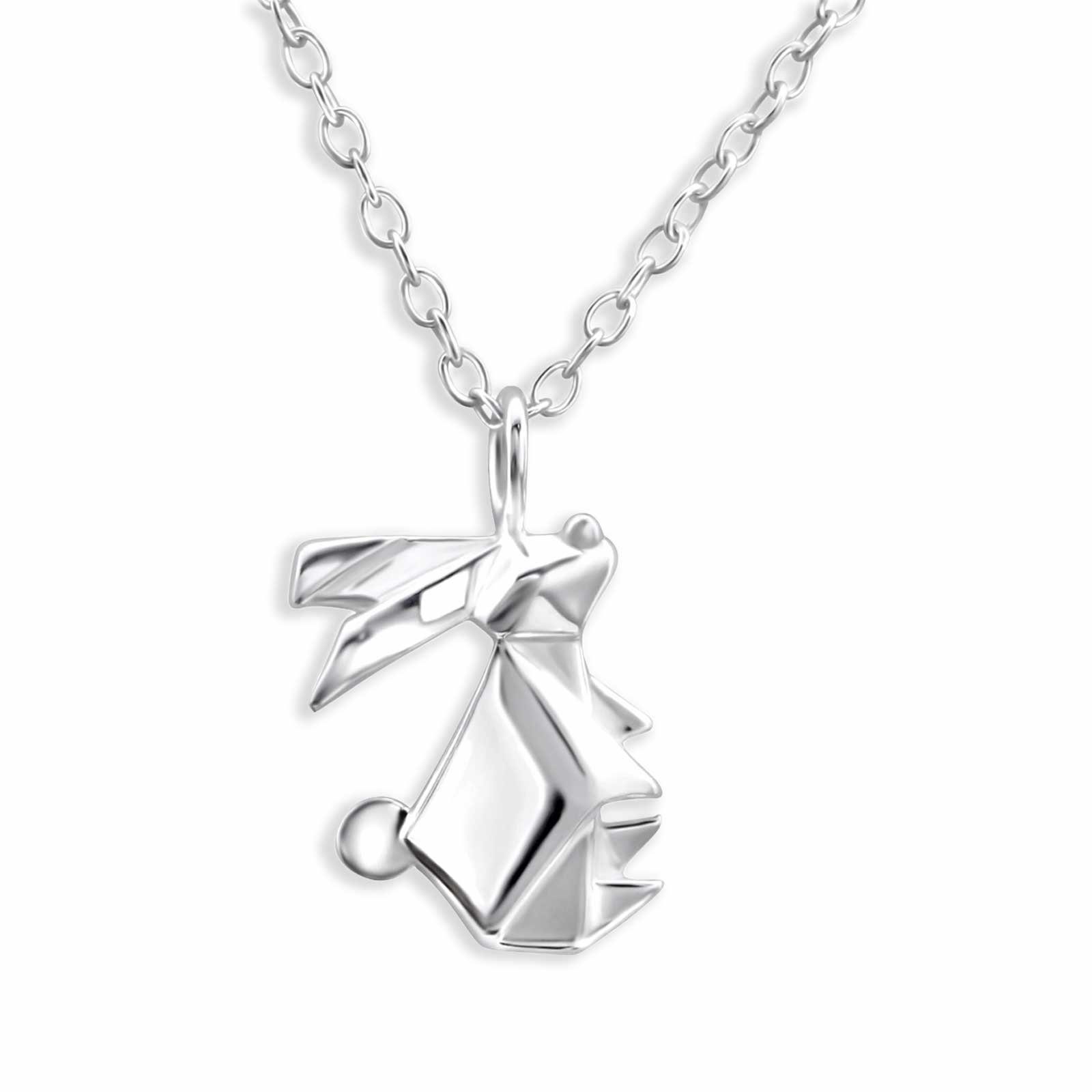 Monkimau Silberkette Origami Hasen Halskette aus 925 Silber, Hypoallergen