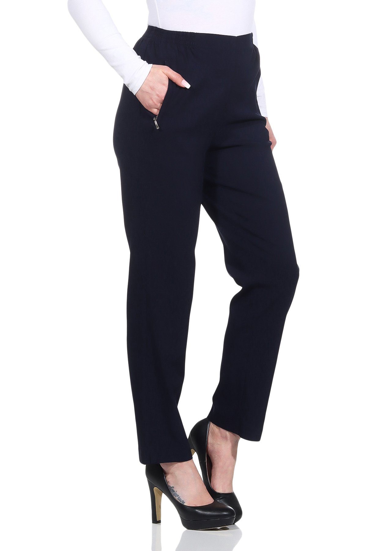 Alica Collection Schlupfhose Classic Freizeithose Damen Basics Businesshose mit Stretch (1-tlg) Casual, Basics, Elastischer Gummibund seitlich und hinten