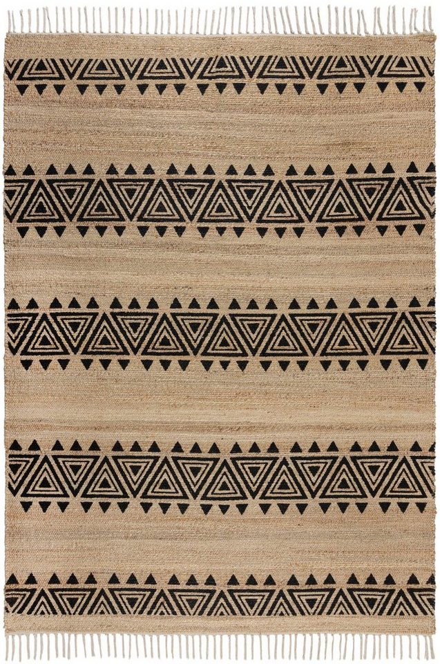 Teppich Kenaz, FLAIR RUGS, rechteckig, Höhe: 5 mm, fußbodenheizungsgeeignet,  Ethno Muster, mit Fransen, handgewebt