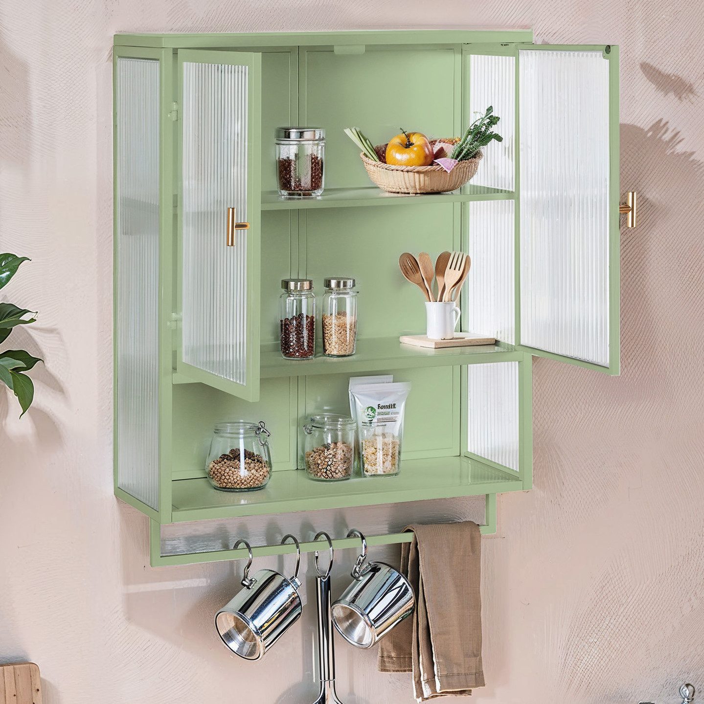 MODFU Hängeschrank 60 cm Wandhängender Schrank mit Glastüren (Wandschrank Stauraumschrank Hängevitrine, Stilvolle Aufbewahrung, Zwei-Tür-Design, Abnehmbares Regal, Perfekt für Wohnzimmer, Badezimmer & Flur)