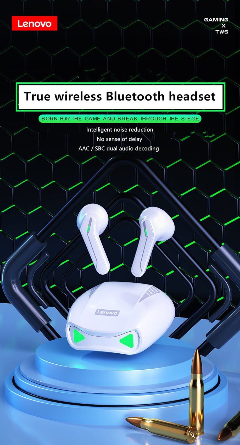 Lenovo Bluetooth Touch-Steuerung mAh XT85 Stereo-Ohrhörer - Wireless, Bluetooth-Kopfhörer Assistant, mit 5.0, mit (True Siri, 300 Google Schwarz) kabellos, Kopfhörer-Ladehülle