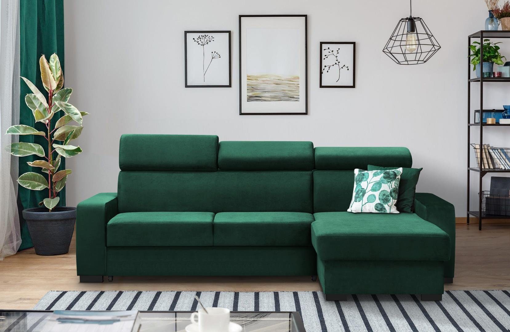 Beautysofa Ecksofa Fox II Lieferung beinhaltet die Einbringung in die Wohnung, 237 cm L-Form, mit universelle Ottomane, Schlaffunktion, Bettkasten, verstellbaren Kopfstützen