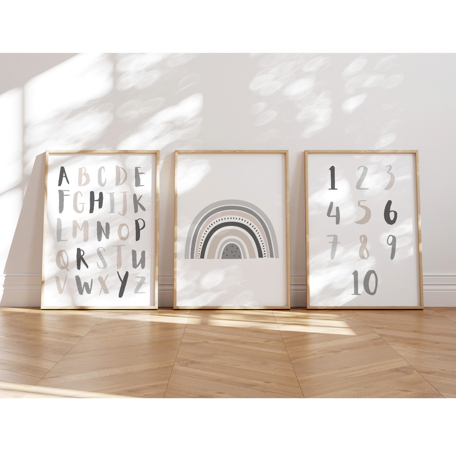 MeinBaby123® Poster Lernposter, Bilder Kinderzimmer Deko, Buchstaben, Alphabet, Zahlen, Mathe, Formen