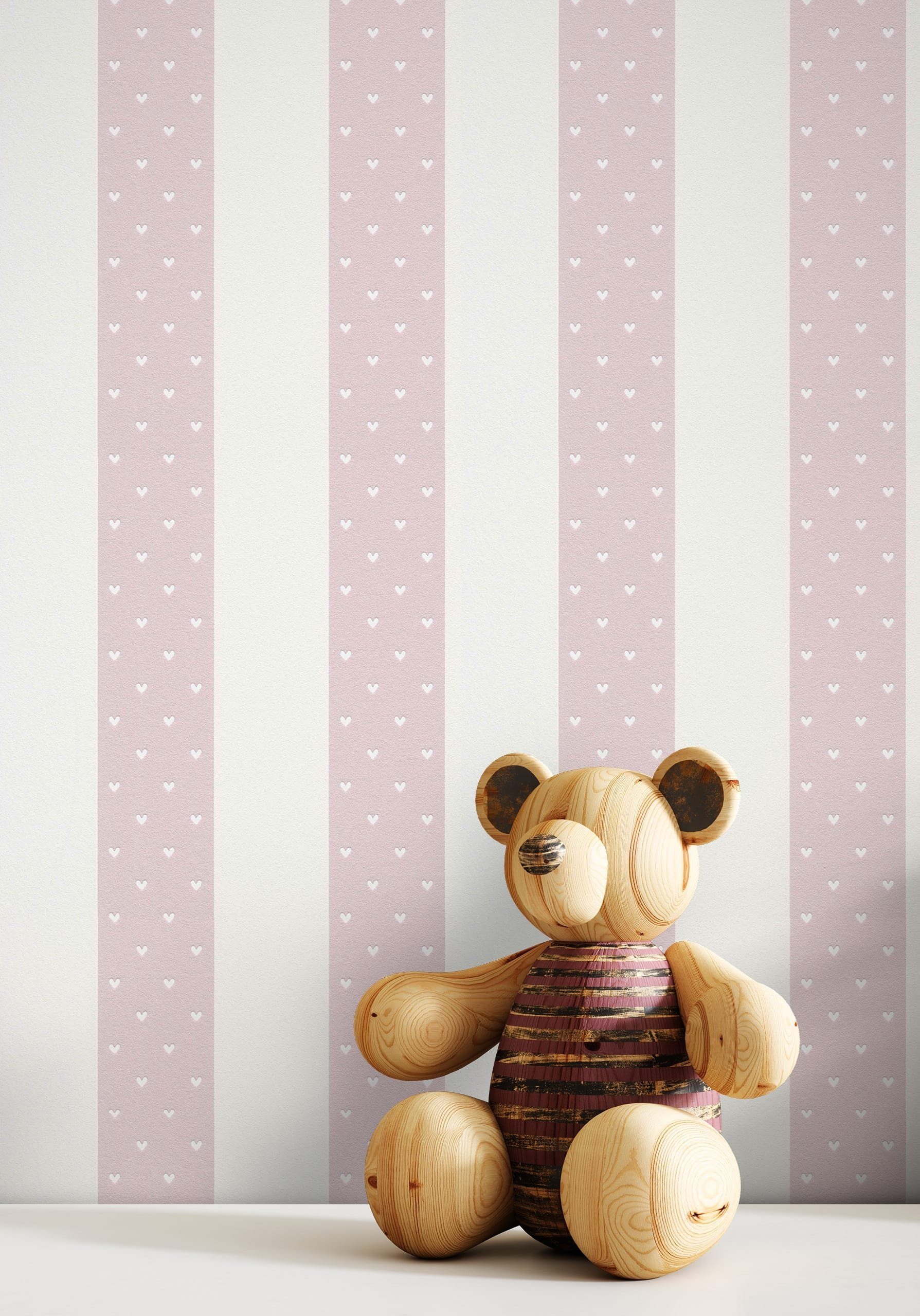 Newroom Vliestapete Fea Tapete Kindertapete Streifen,Linien,Herzen, Rose Tapete Kinder Streifen - Kindertapete Jugendtapete Weiß Verspielt Linien Herzen für Kinderzimmer Jugendzimmer Babyzimmer, Jugendtapete