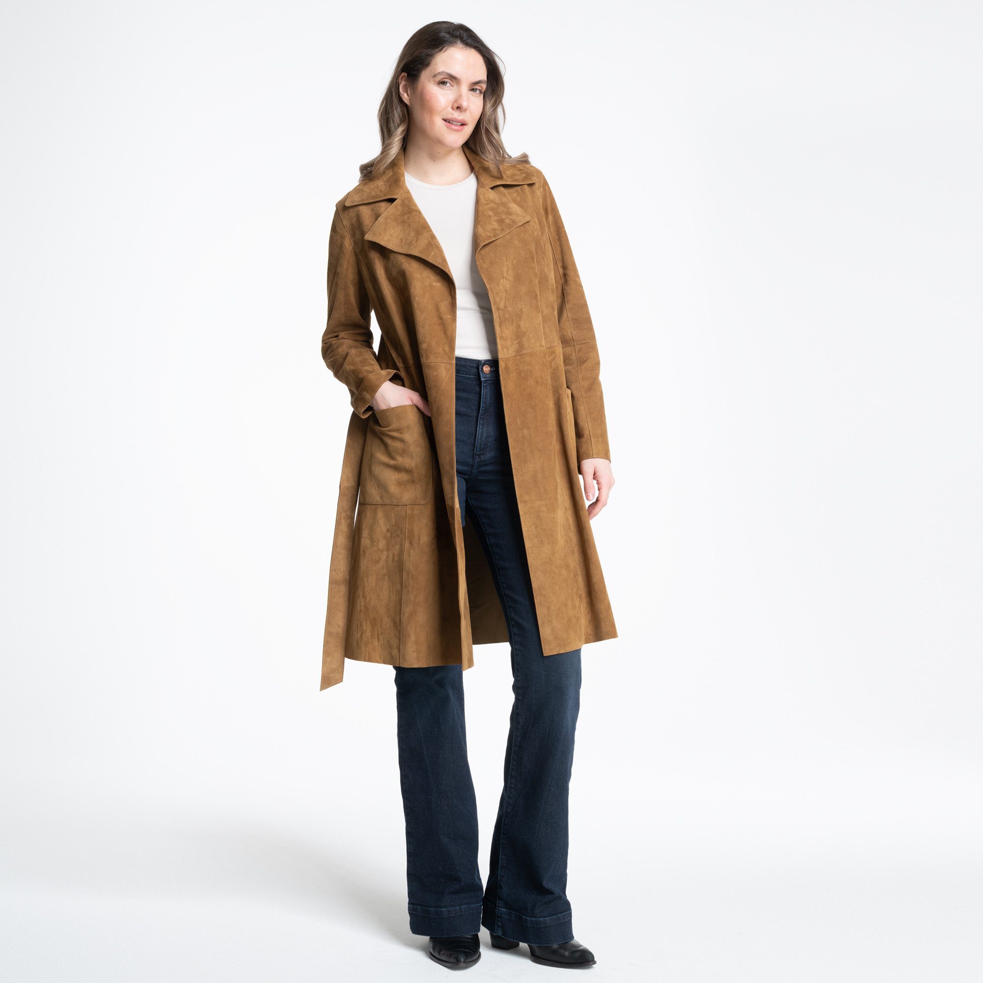 Mouflon Lederjacke Ledermantel Isabel Halblanger Mantel aus hochwertigem Ziegenveloursleder.