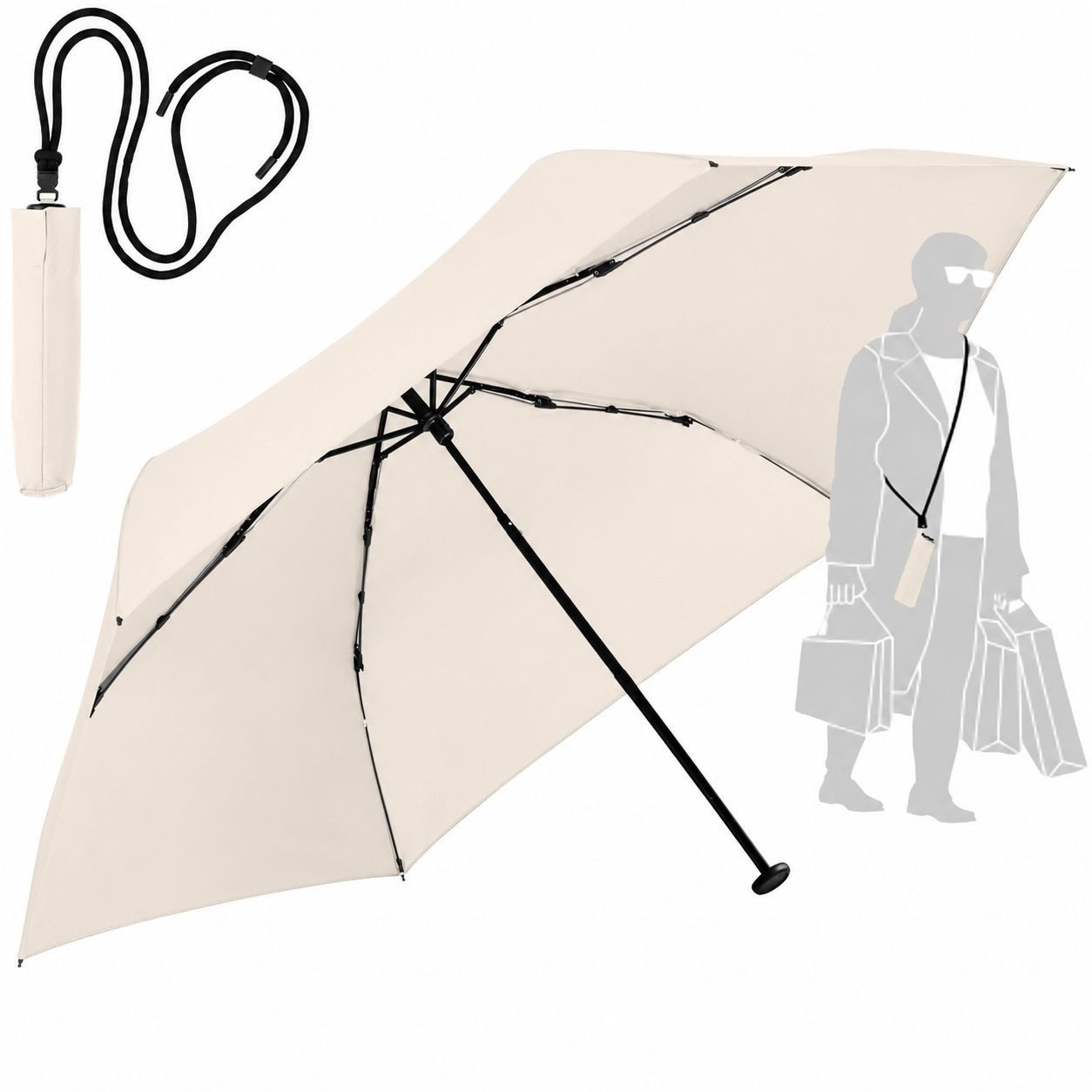 FARE Taschenregenschirm FiligRain ToGo, inkl. Umhängetasche, 100g leicht, Umhängeschirm, UPF 50+, Windproof-PLUS, Recyclingbezug, 88 cm