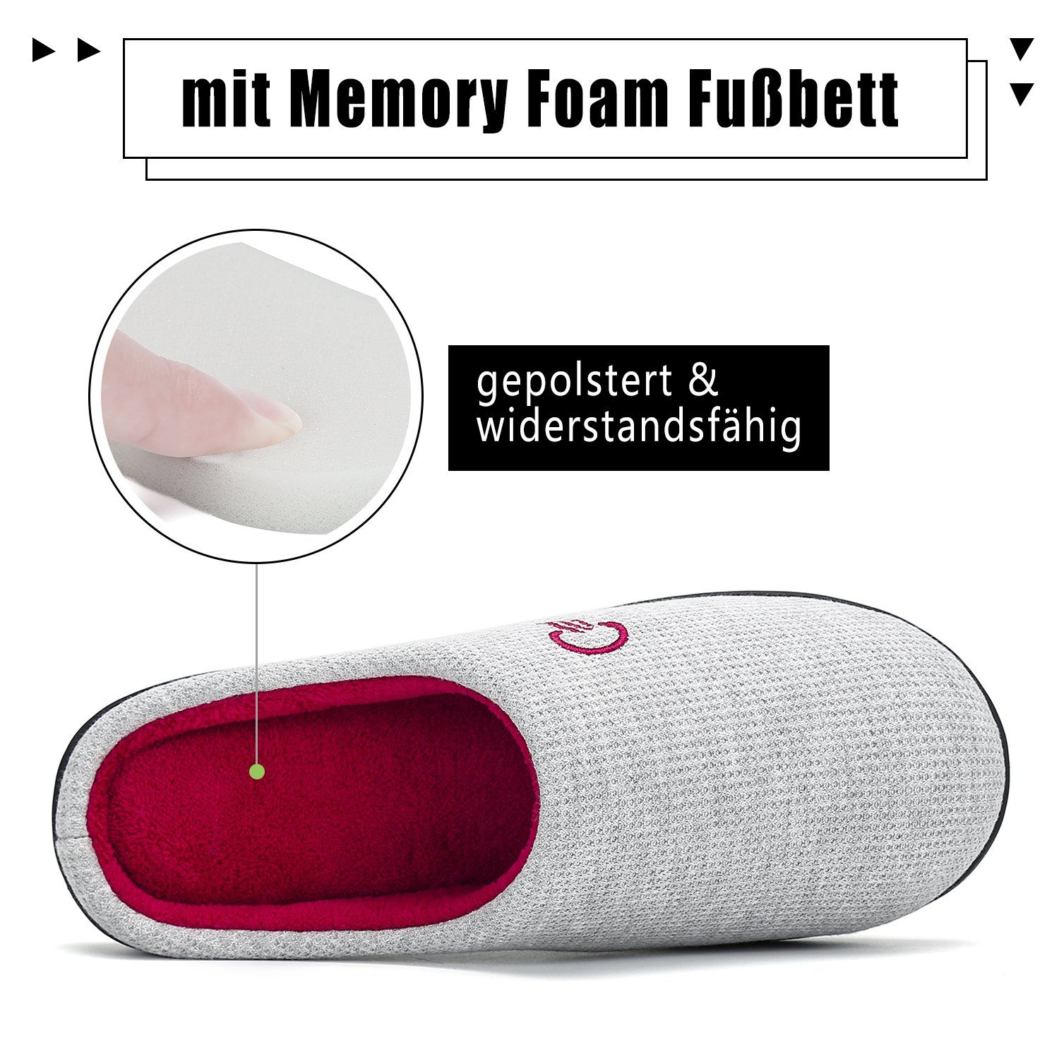Home & Joy London Hausschuh (mit Memory-Foam Fußbett weich & warm gefüttert, bequem, rutschfest) Pantoffeln Latschen Schlappen Slipper Pantoletten Winter Fell-Imitat
