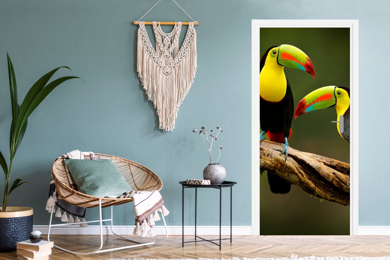 MuchoWow Türtapete Vögel Tiere - Fototapete 75x205 (1 bedruckt, cm Türaufkleber, St), Zweig - Tukan - Tür, Regenbogen, - für Matt