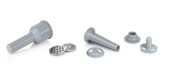 BOSCH Fleischwolf ProPower MFW45020, 1600 W Blockierlei., Rücklauf, 3 Lochscheiben, weiß, 500 W, Edelstahl Loch-Scheiben 3,8 + 8mm, Stopfer, Kebbe-, Wurst-Aufsatz