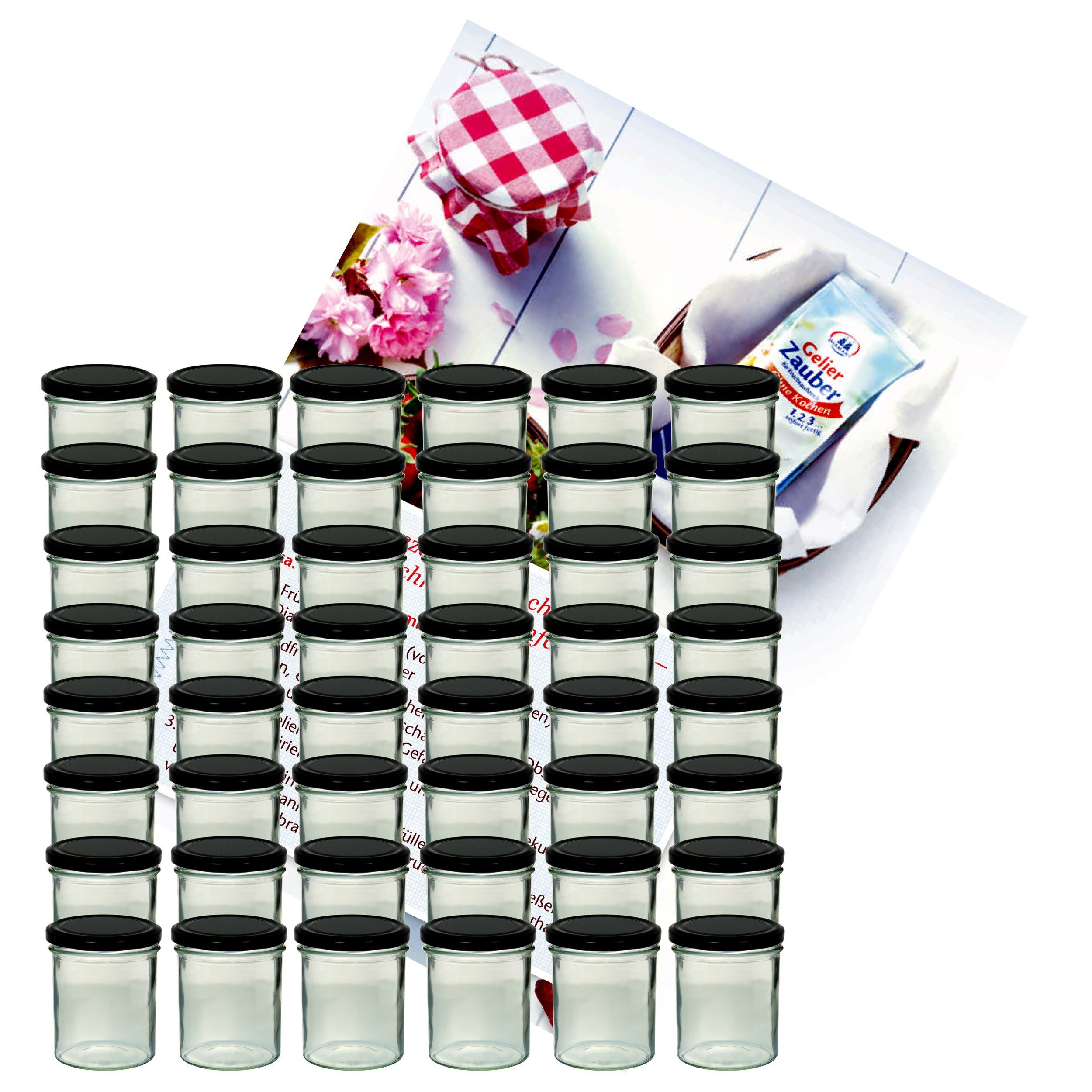MamboCat Einmachglas 48er Set Sturzglas 350 ml Marmeladenglas Einmachglas schwarzer Deckel, Glas