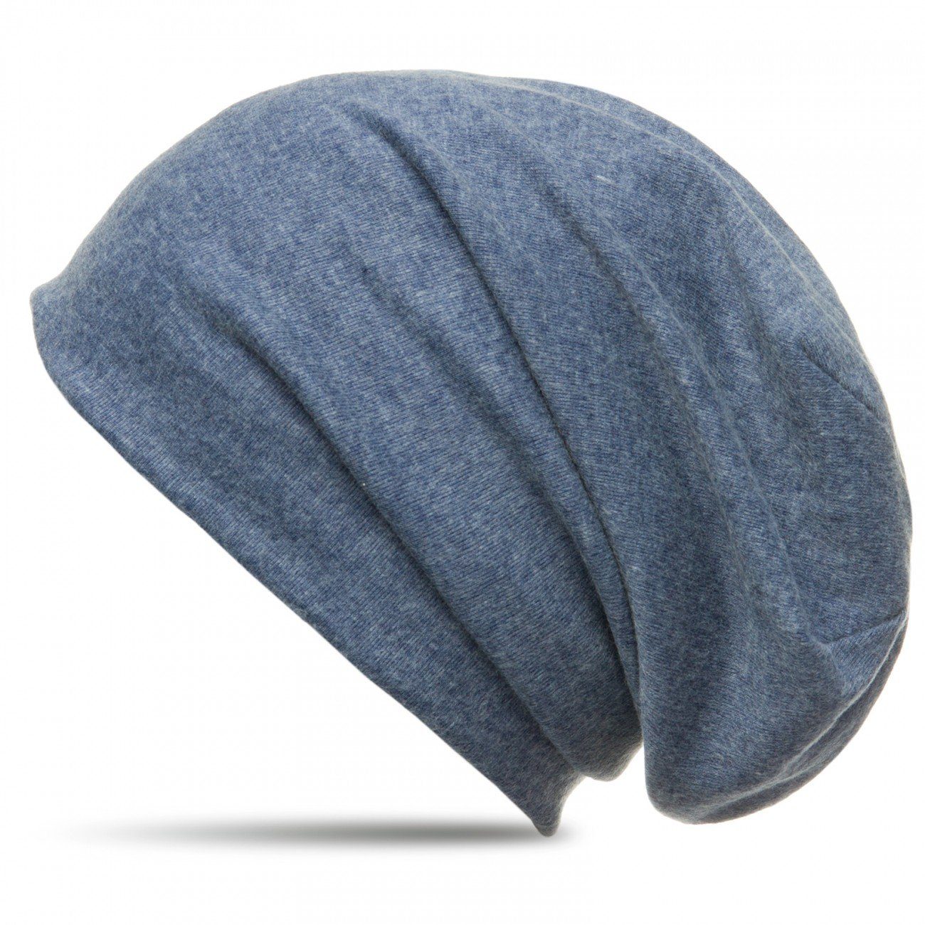 warmem (meliert) Mütze mit Flanell Stoff Beanie Beanie Caspar jeans-blau MU134