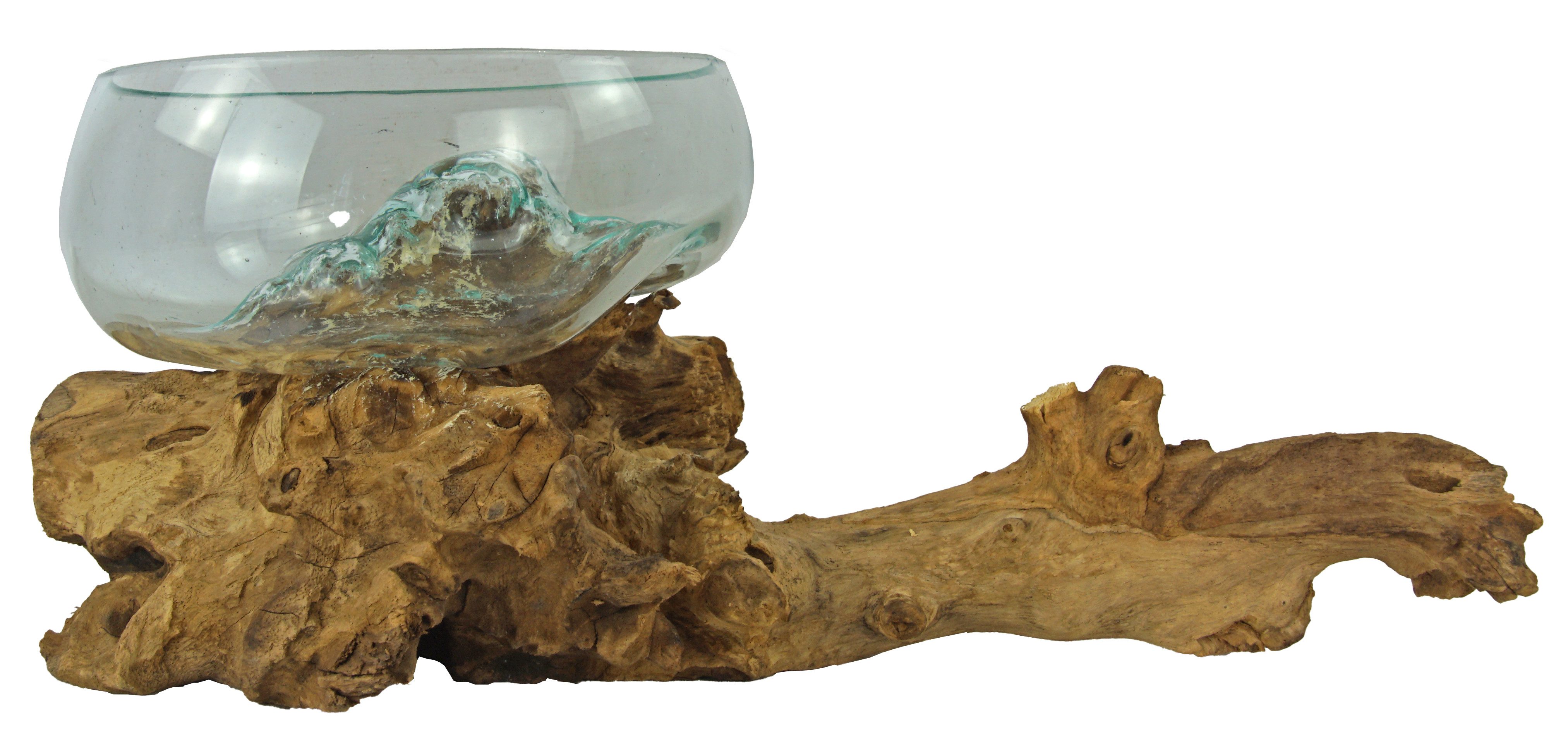 Eurosouvenir Dekoschale Exklusive Deko-Schale aus Glas auf Naturholz (Set, Set), Naturholz