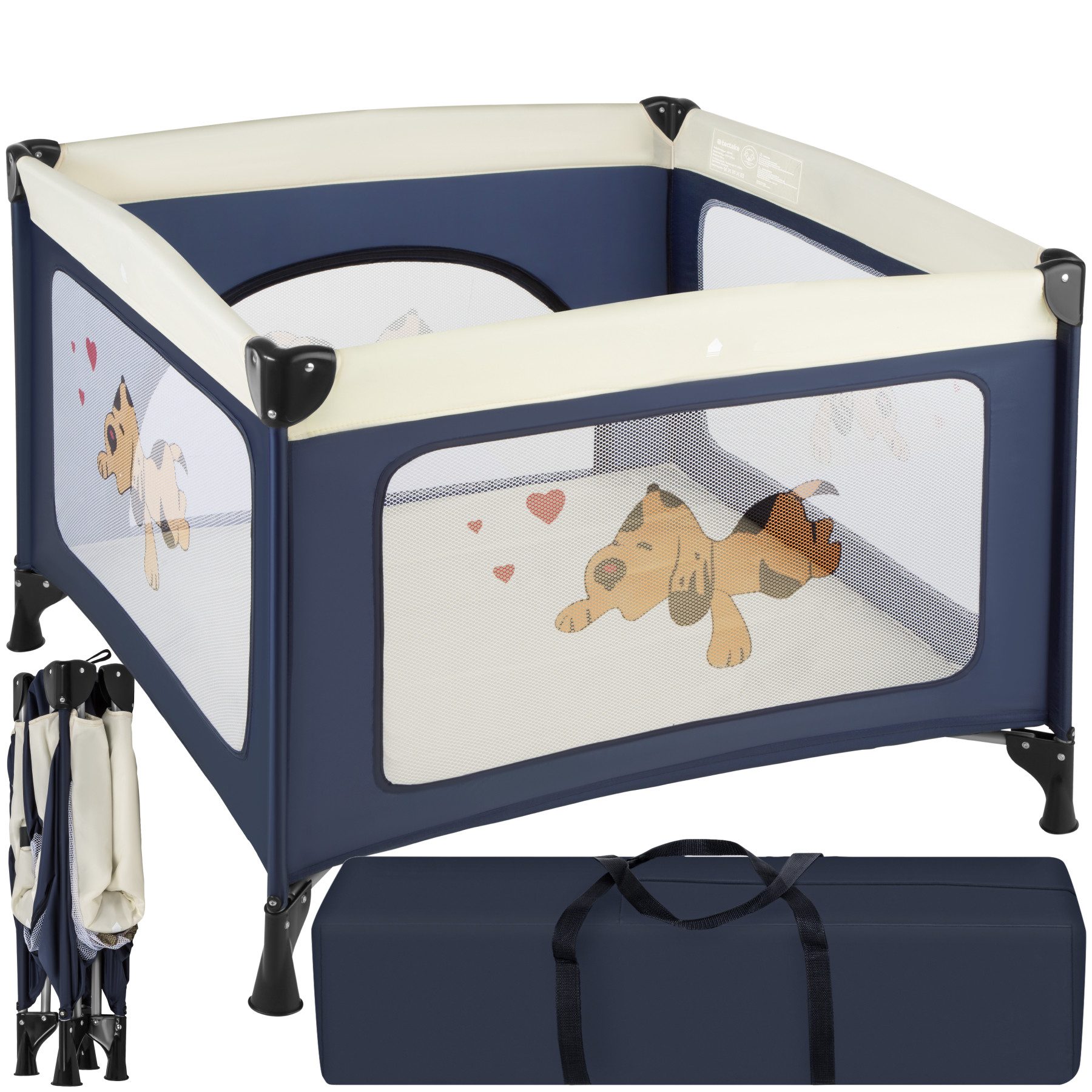 tectake Laufgitter Tierauslauf, Maße: 105 x 105 x 78 cm, stabil und kompakt faltbar (Welpenlaufstall Tommy Junior), Seitliche Reißverschlussöffnung, mit atmungsaktivem Mesh-Gewebe