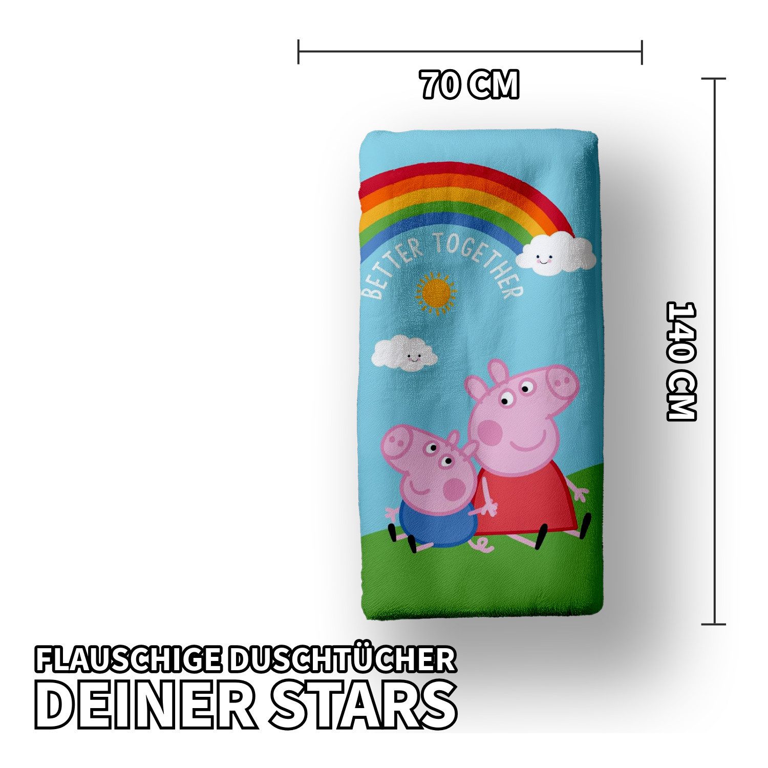 Jerry Fabrics Handtücher Peppa Pig Wutz Duschtuch Badetuch Strandtuch Velourstuch 70 x 140cm, (1 Duschtuch, 1-St), Langlebig